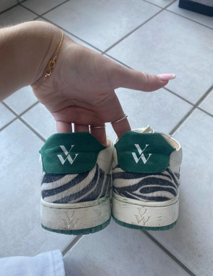 White and green Esmée monogram sneakers