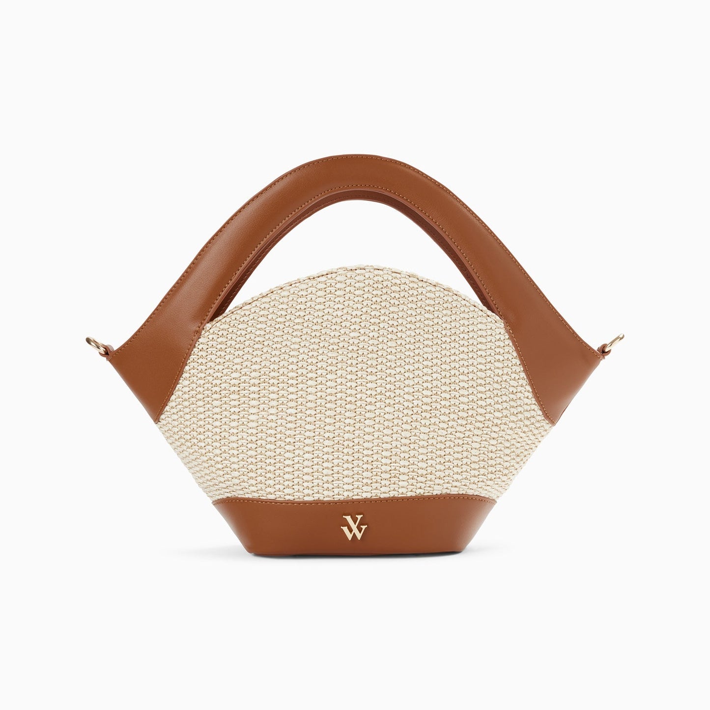 Petit sac panier femme en raphia tressé beige avec anse camel Vanessa Wu