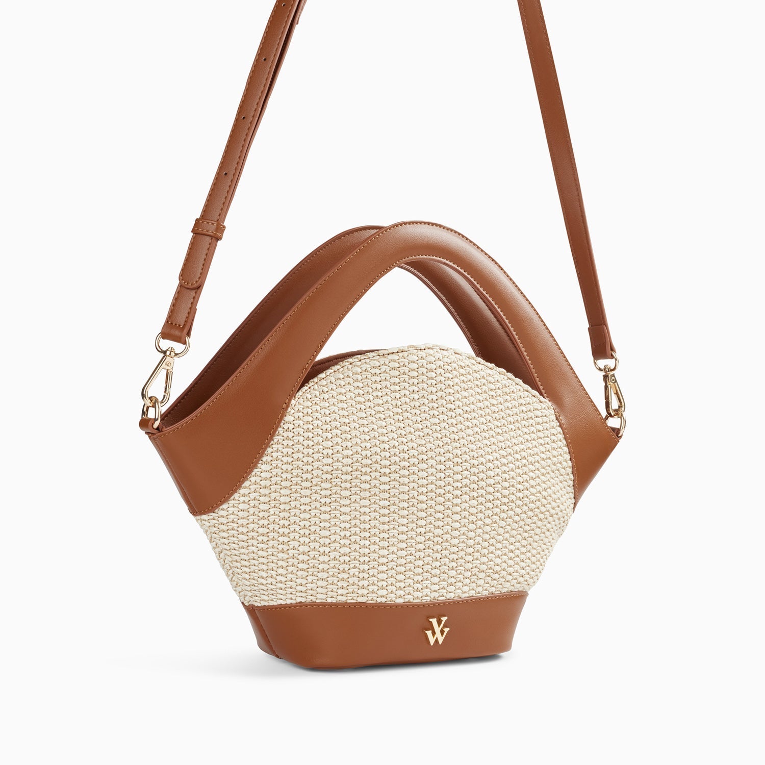 Petit sac panier femme en raphia tressé beige avec anse camel Vanessa Wu