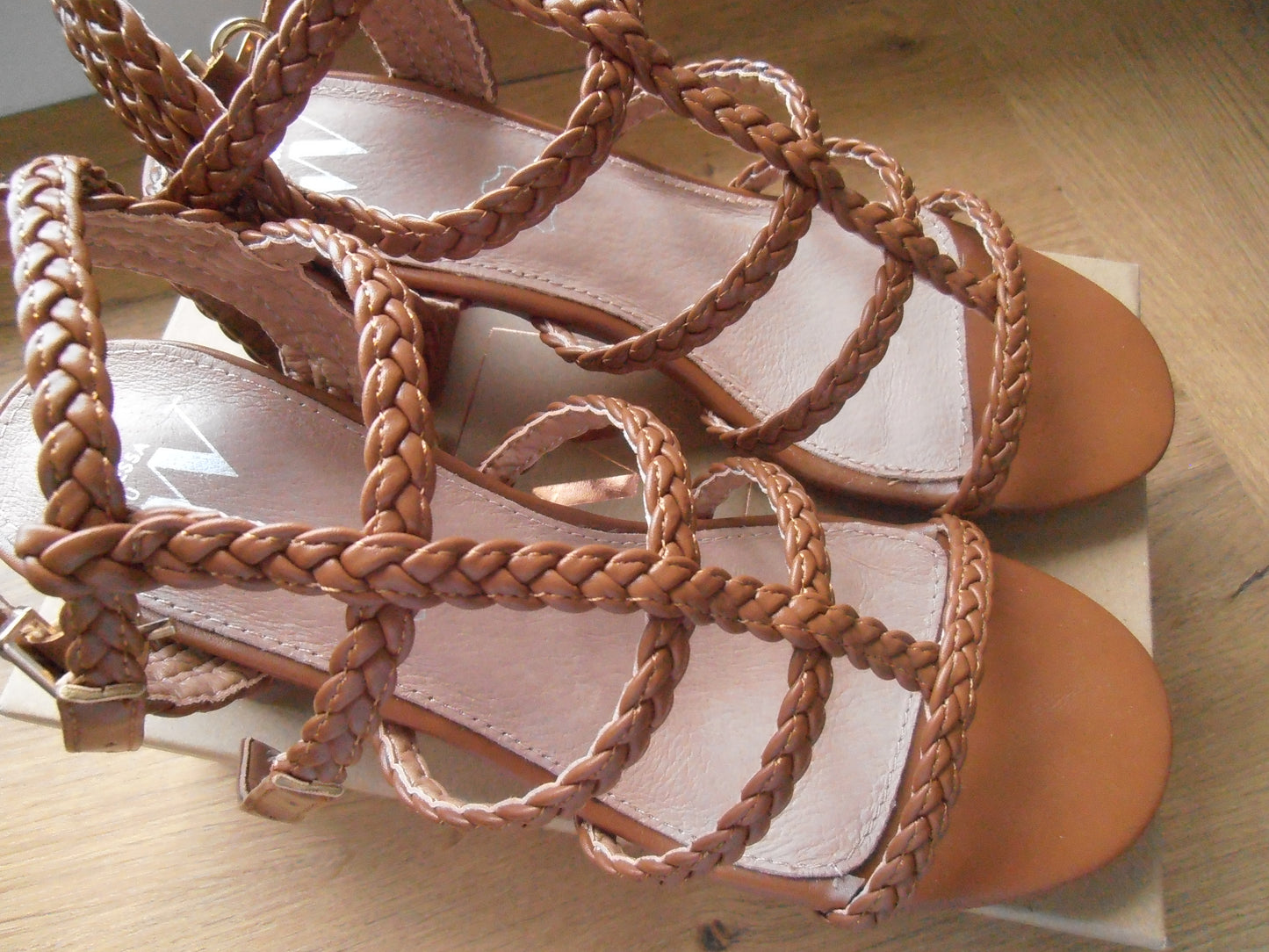 Claudia camel braided heeled sandals