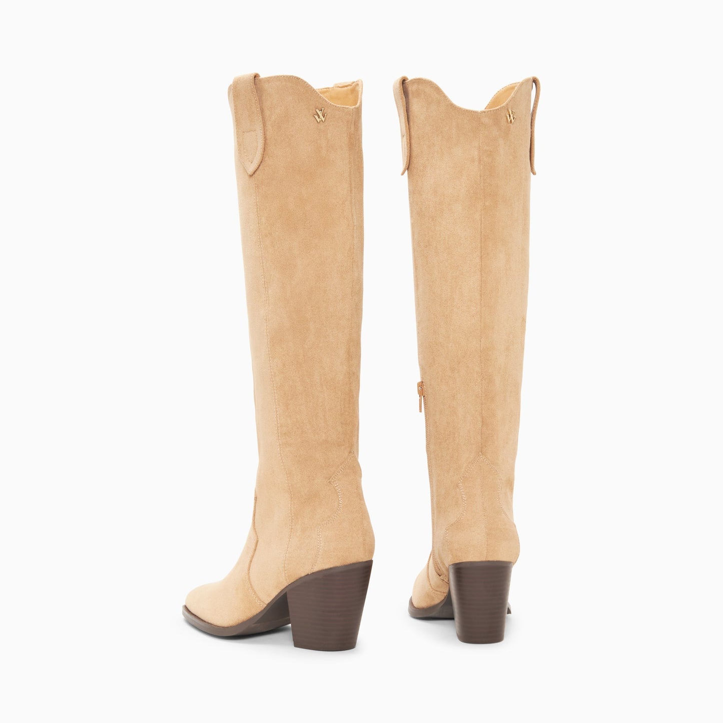 Bottes à talons Vanessa Wu beige santiags en suédine femme détails western avec bout pointu