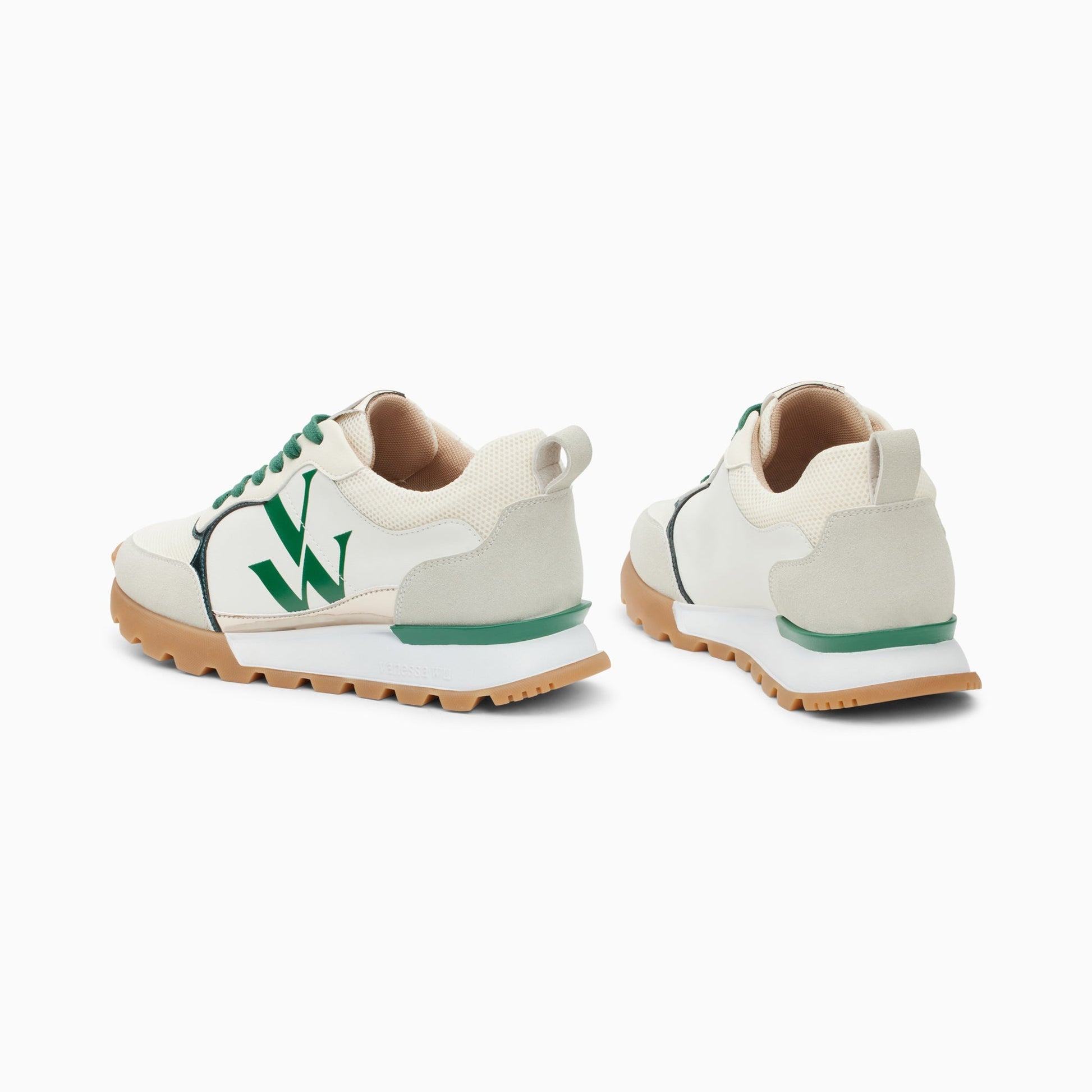 Sneakers style running à lacet femme en vert et blanc avec monogramme imprimé Vanessa Wu