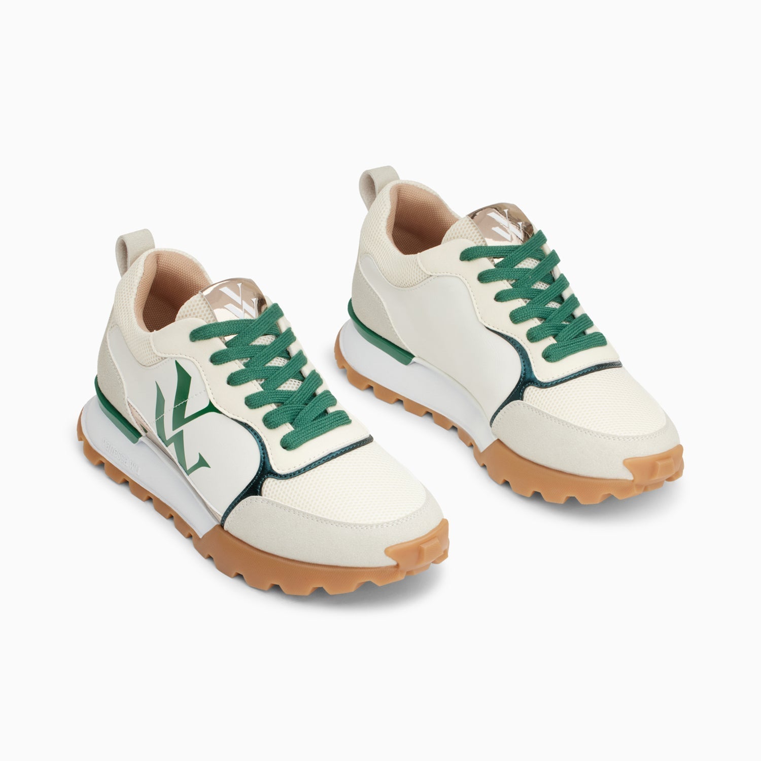 Sneakers style running à lacet femme en vert et blanc avec monogramme imprimé Vanessa Wu