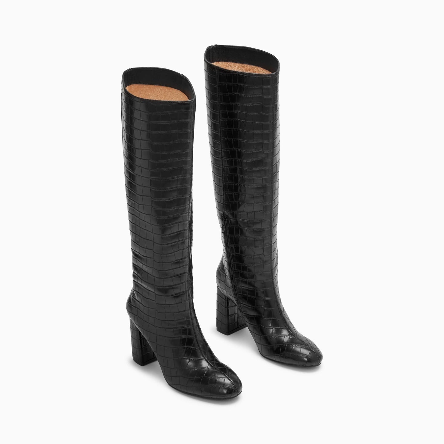 Bottes Vanessa Wu femme en similicuir noir effet crocodile à talon bloc recouvert noir