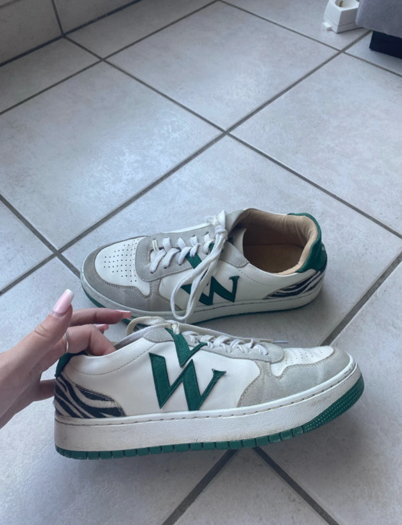 White and green Esmée monogram sneakers