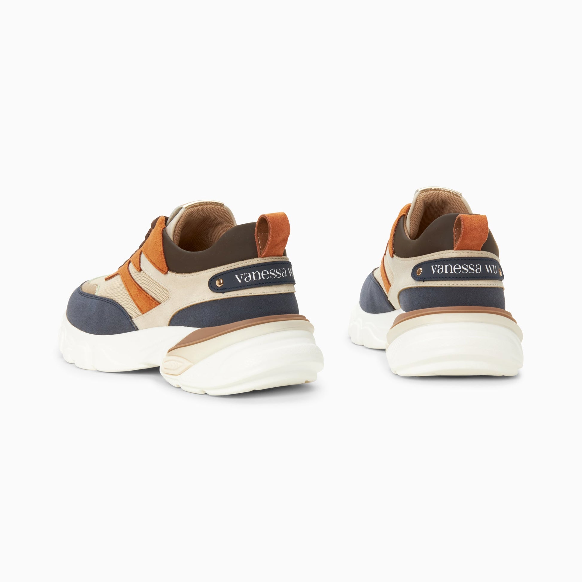 Baskets femme Vanessa Wu dad shoes en mesh beige et orange bleu et marron