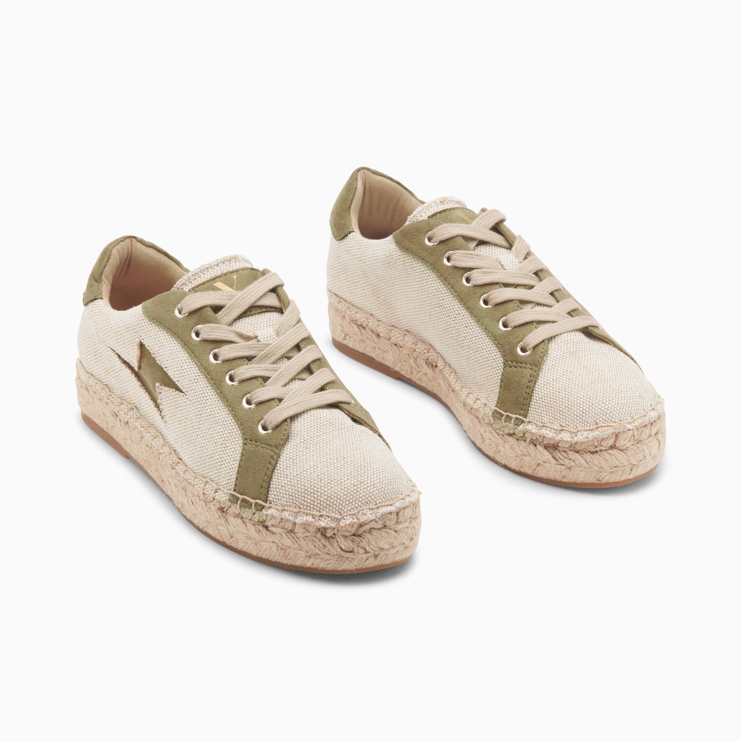 Baskets à éclair kaki Vanessa Wu femme beige à lacets à semelle espadrille