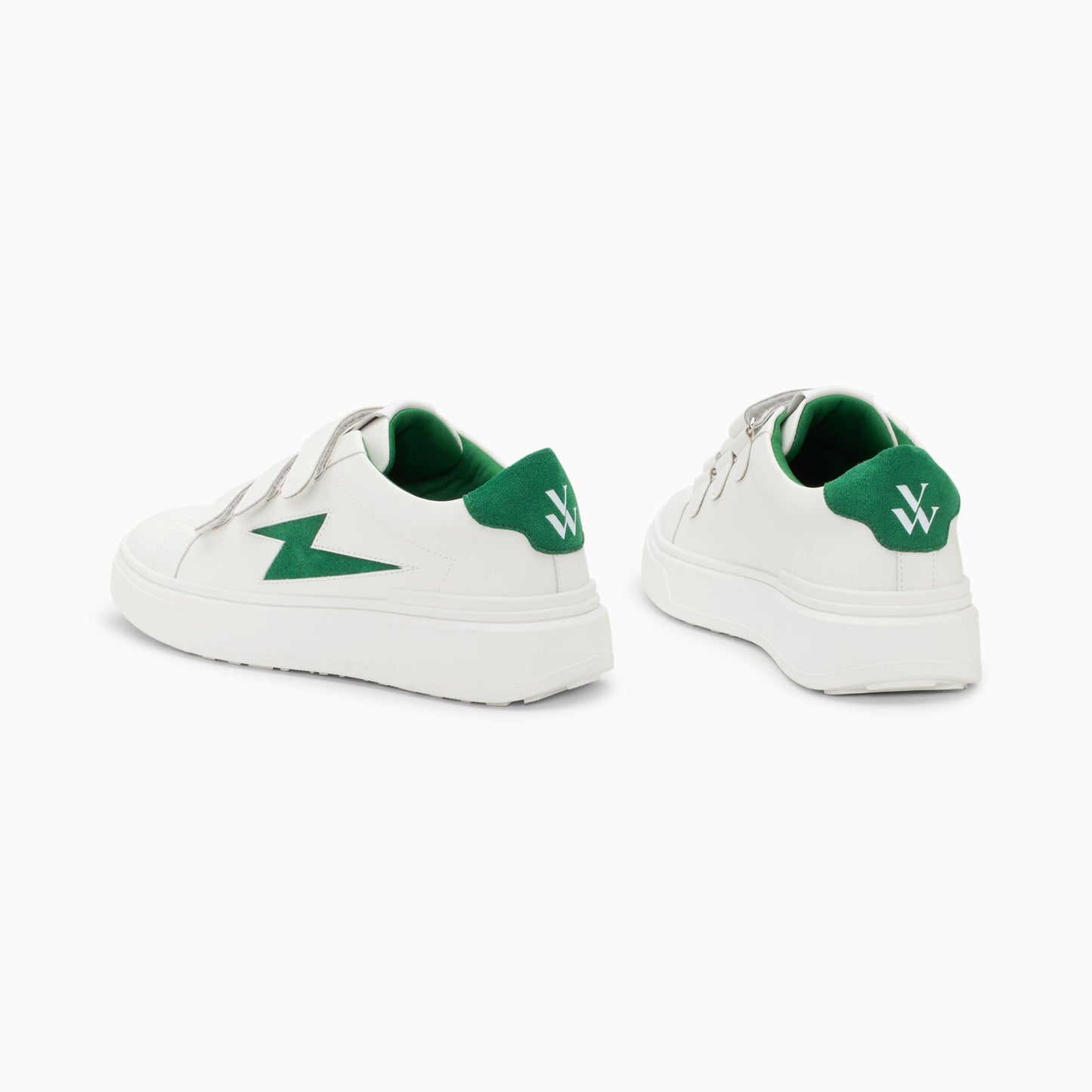 Sneakers blanches à scratchs femme Vanessa Wu avec découpe éclair suédine vert et semelle épaisse