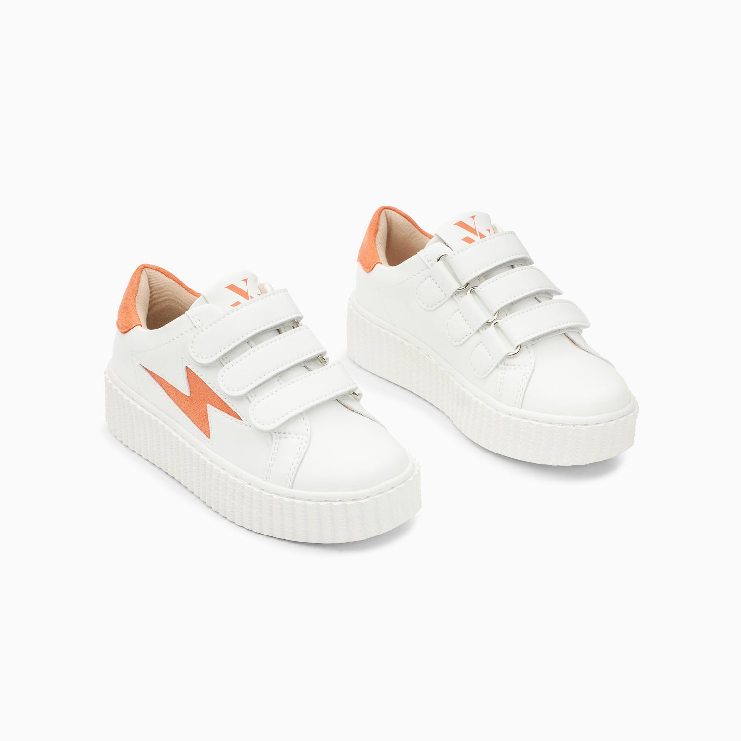 Sneakers éclair à scratchs enfant blanc et orange avec semelle creepers Vanessa Wu