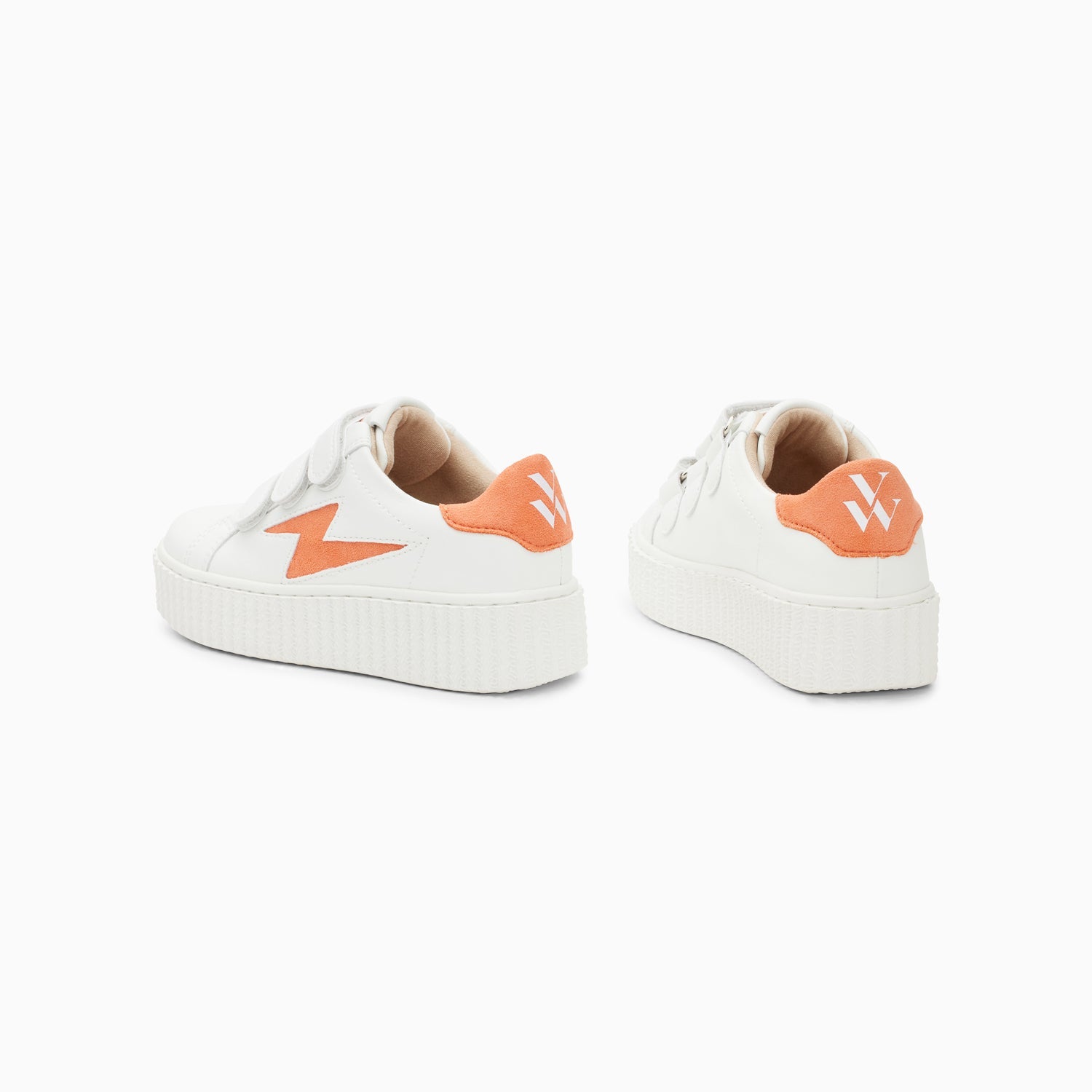 Sneakers éclair à scratchs enfant blanc et orange avec semelle creepers Vanessa Wu