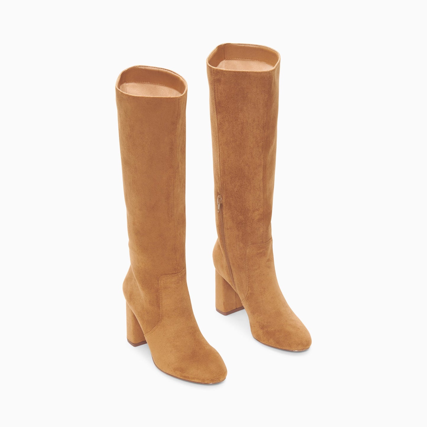 Bottes en suédine camel à talon bloc recouvert camel et bout rond femme Vanessa Wu