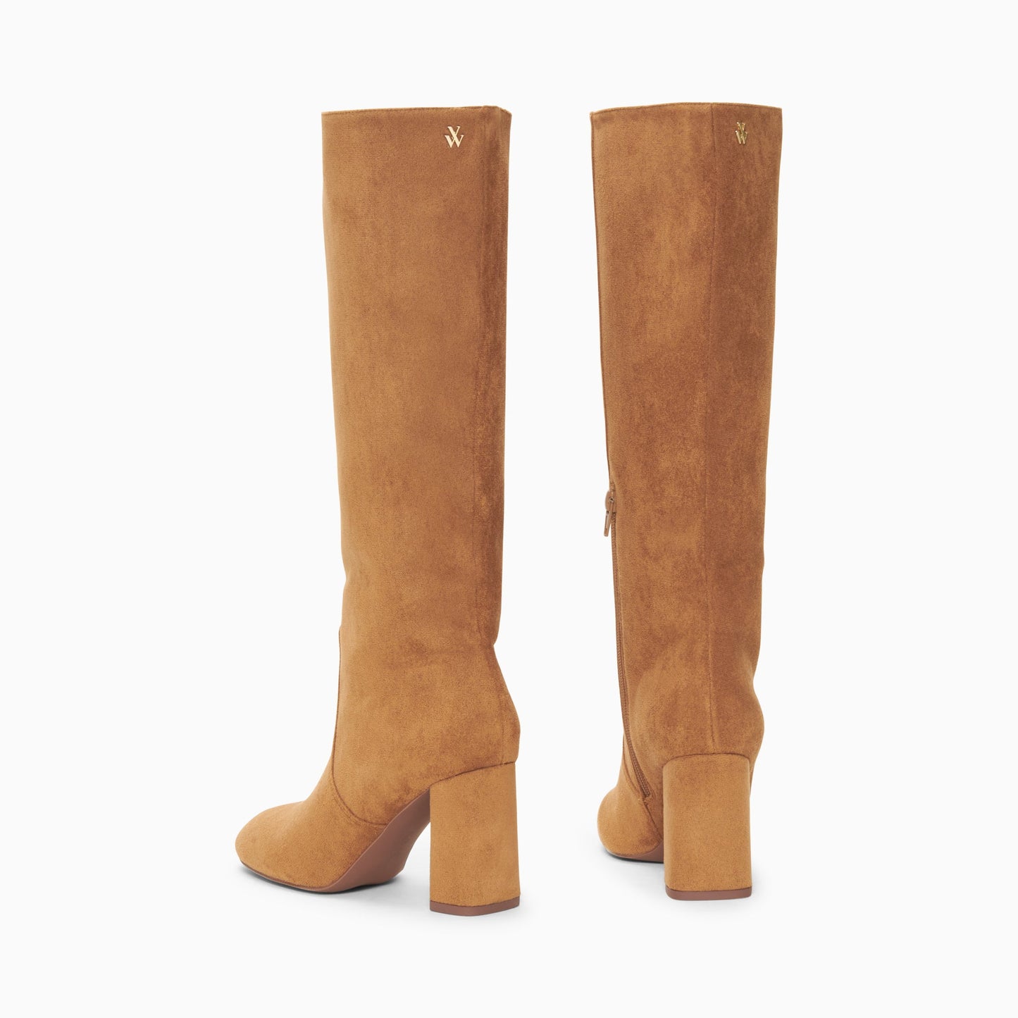 Bottes en suédine camel à talon bloc recouvert camel et bout rond femme Vanessa Wu