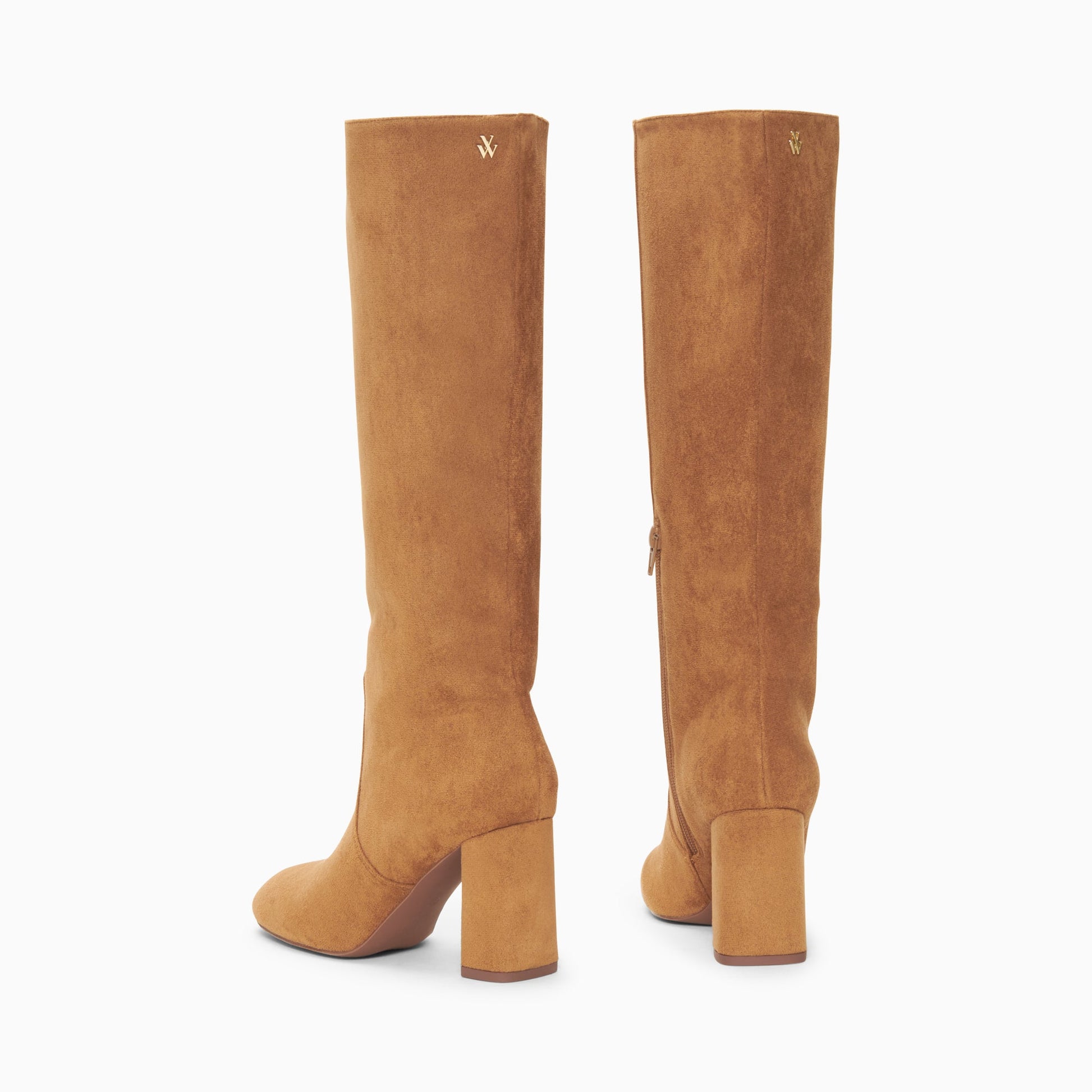 Bottes en suédine camel à talon bloc recouvert camel et bout rond femme Vanessa Wu