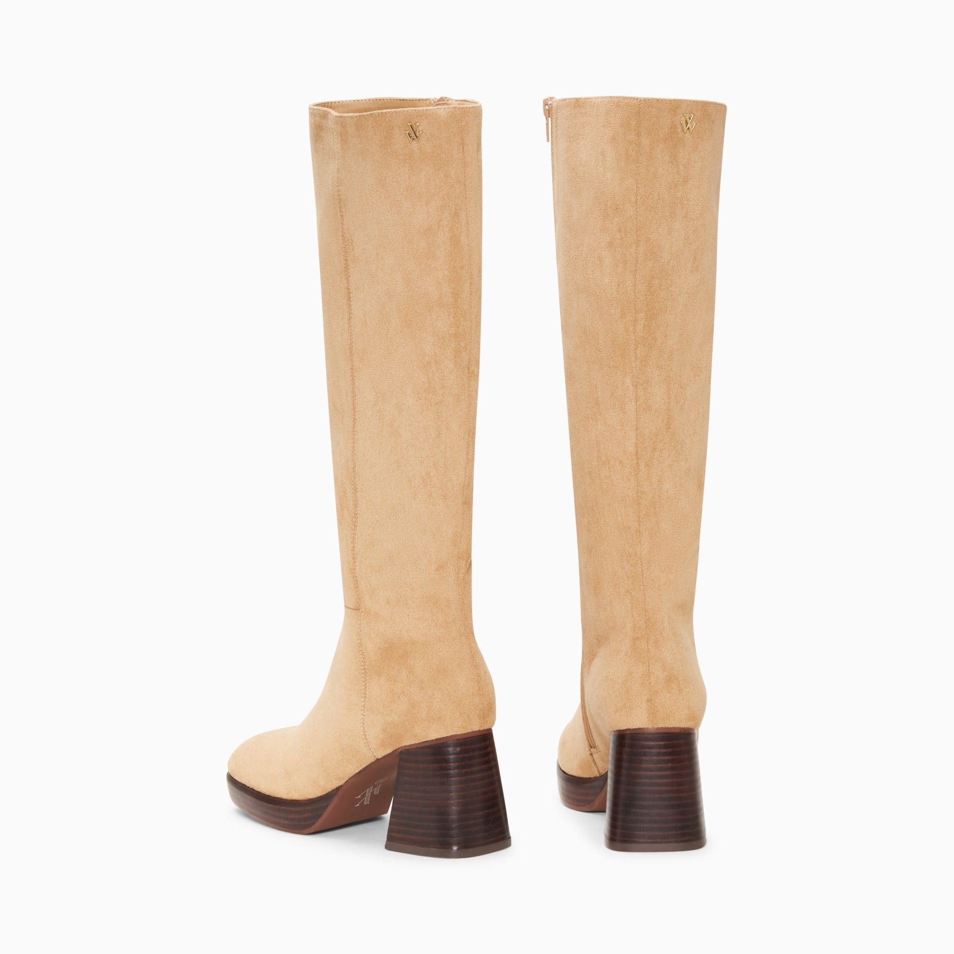 Bottes en suédine beige à plateforme et talon effet bois femme Vanessa Wu