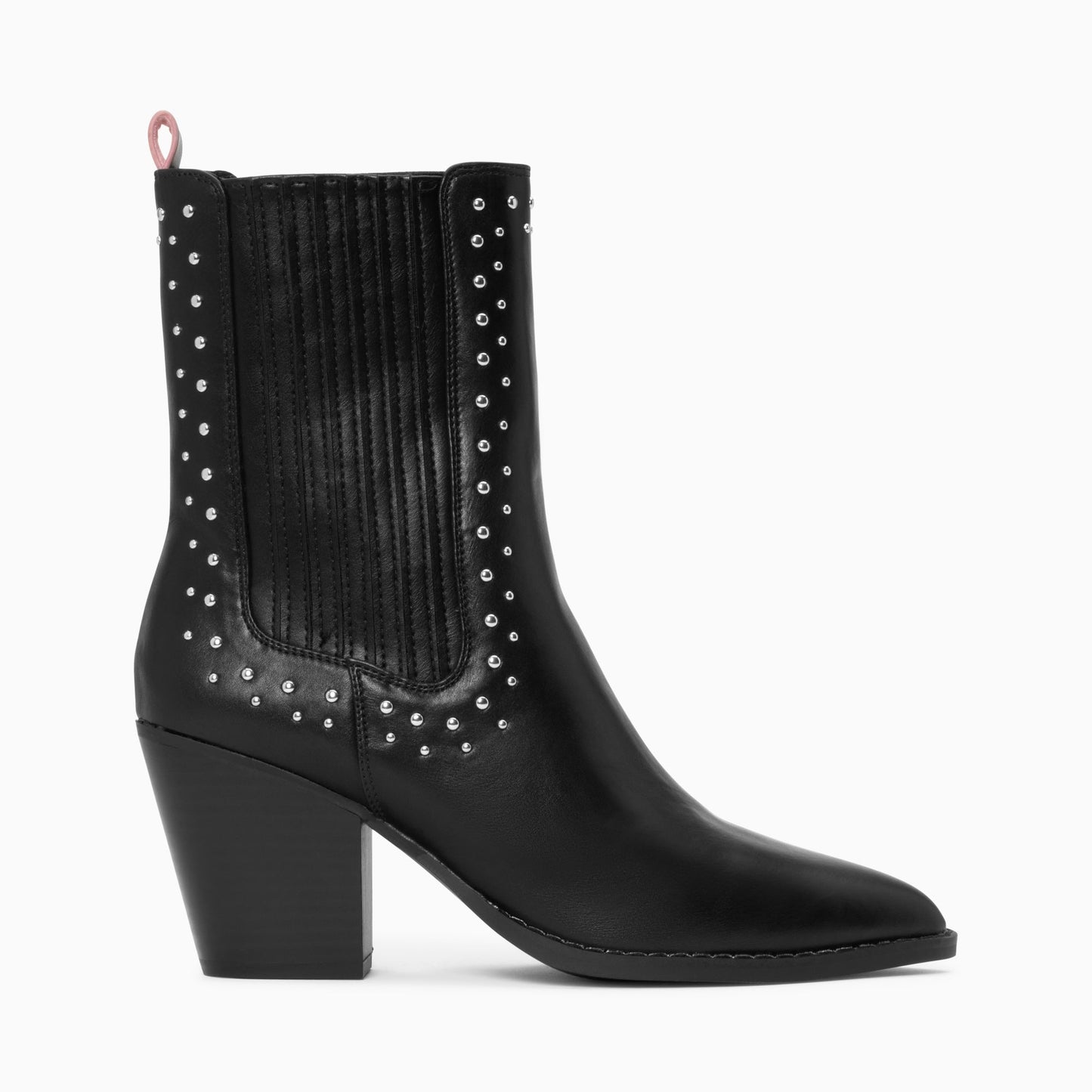 Bottines santiags noires montantes femme en similicuir à clous ronds et talon haut Vanessa Wu