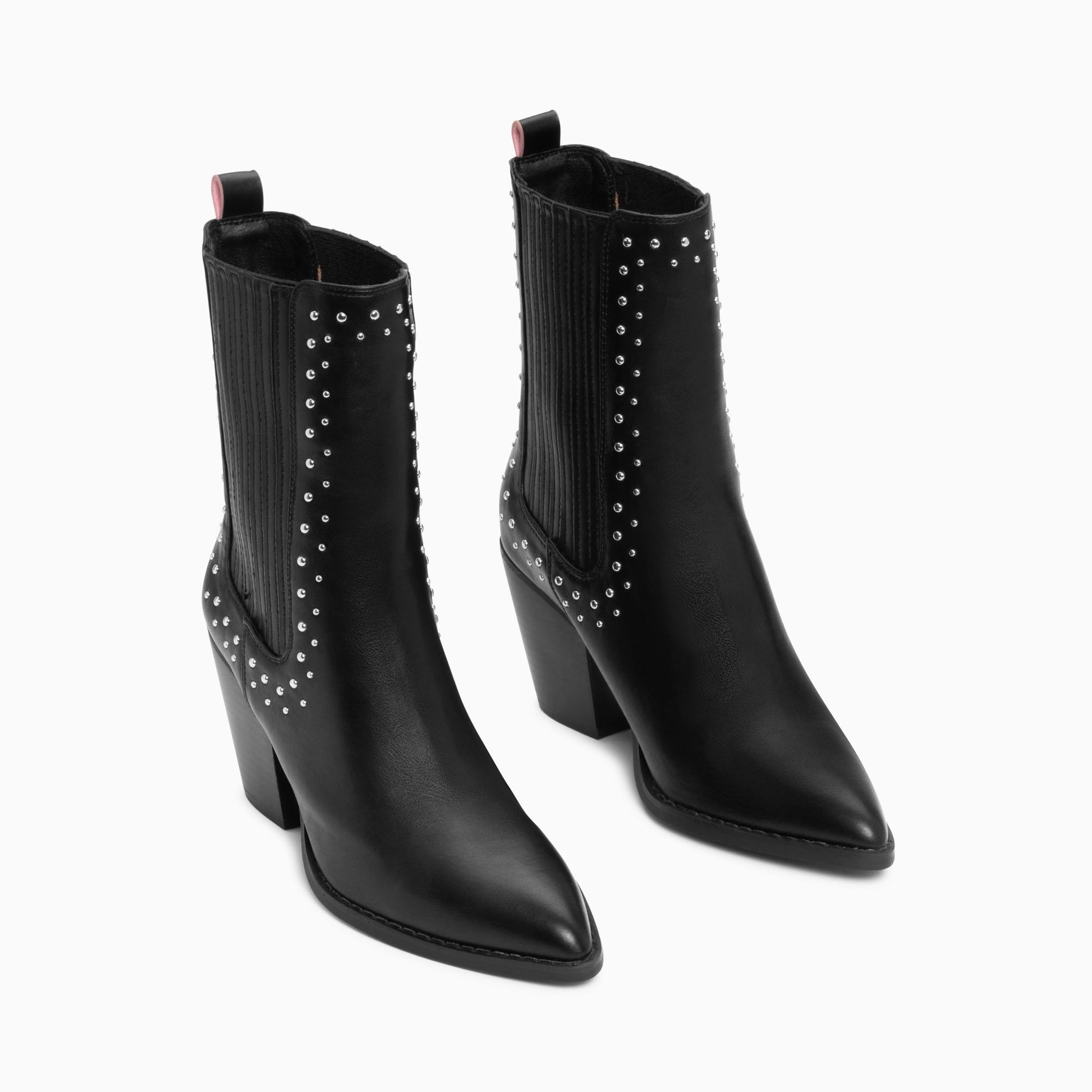 Bottines santiags noires montantes femme en similicuir à clous ronds et talon haut Vanessa Wu