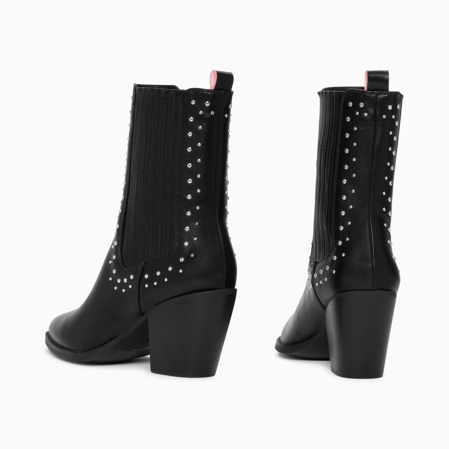 Bottines santiags noires montantes femme en similicuir à clous ronds et talon haut Vanessa Wu