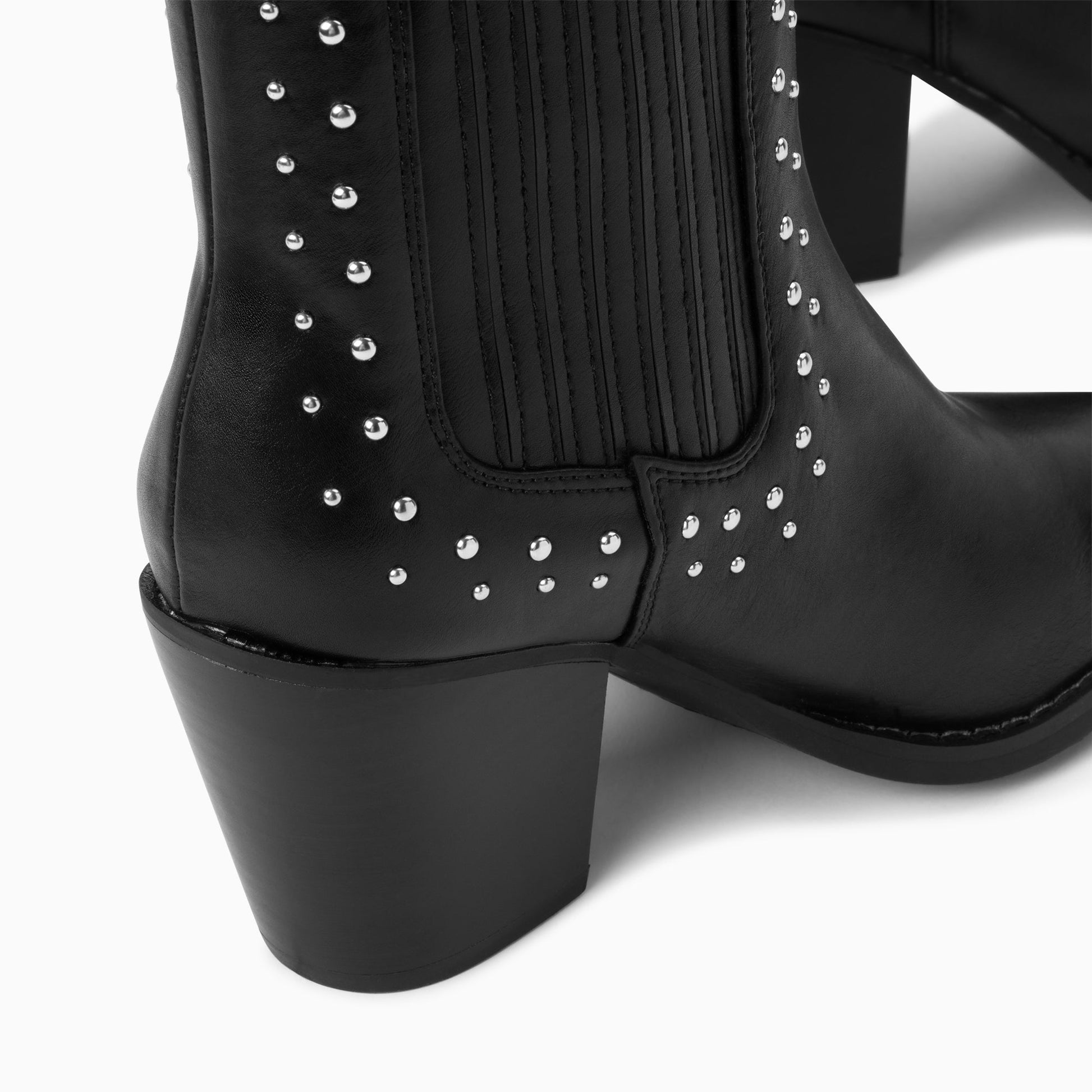 Bottines santiags noires montantes femme en similicuir à clous ronds et talon haut Vanessa Wu