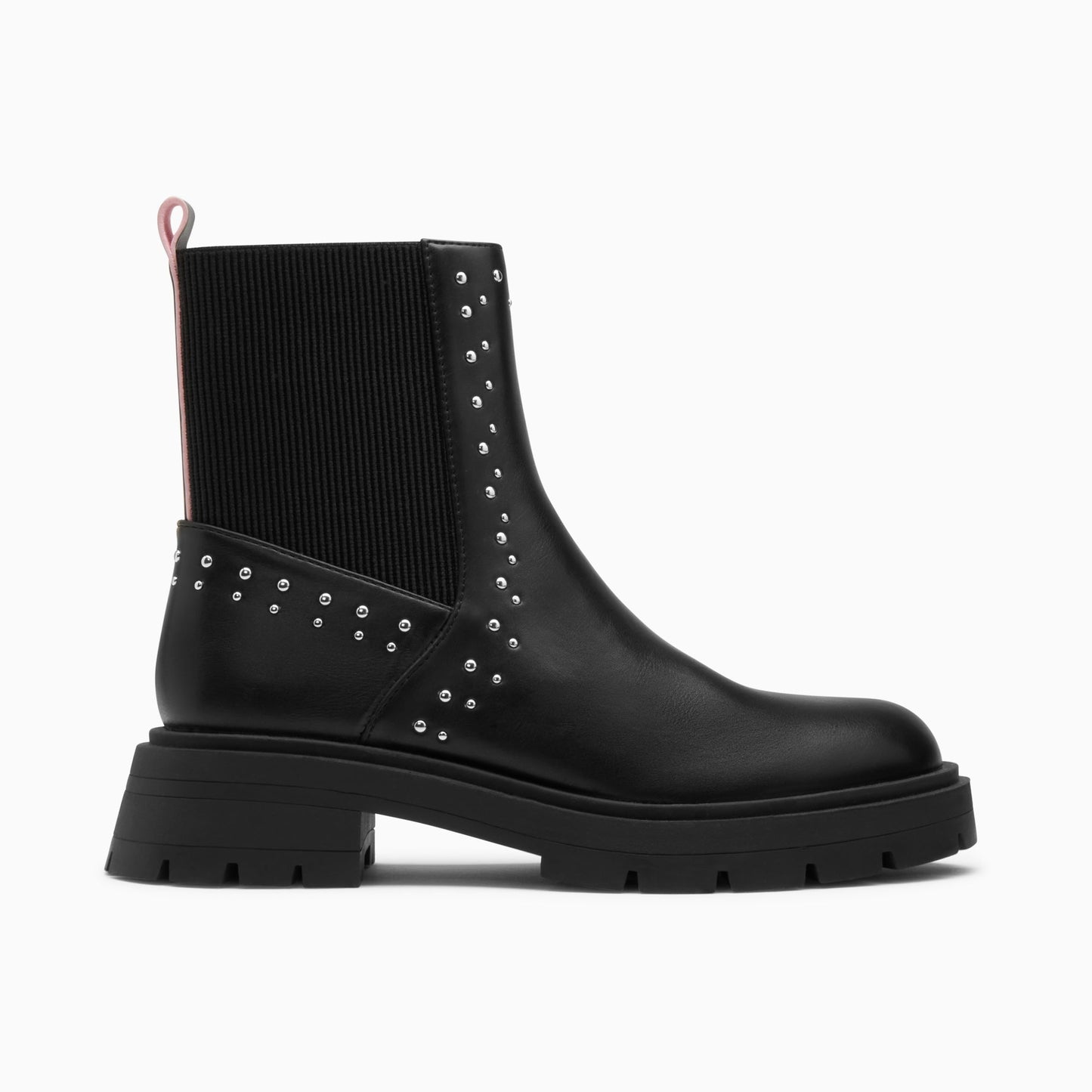 Bottines montantes noires Vanessa Wu à clous et élastique en similicuir semelle oversize crantée femme