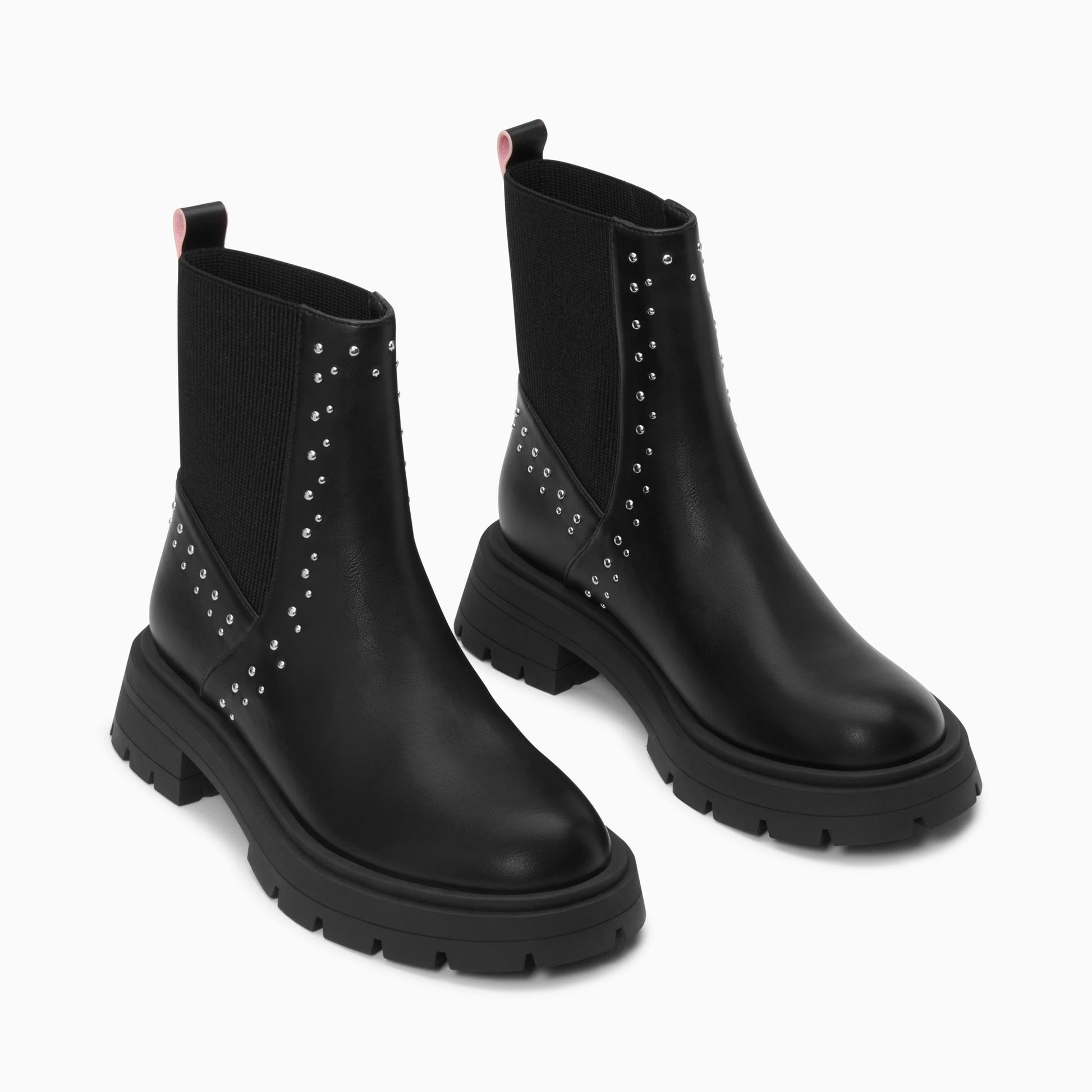 Bottines montantes noires Vanessa Wu à clous et élastique en similicuir semelle oversize crantée femme