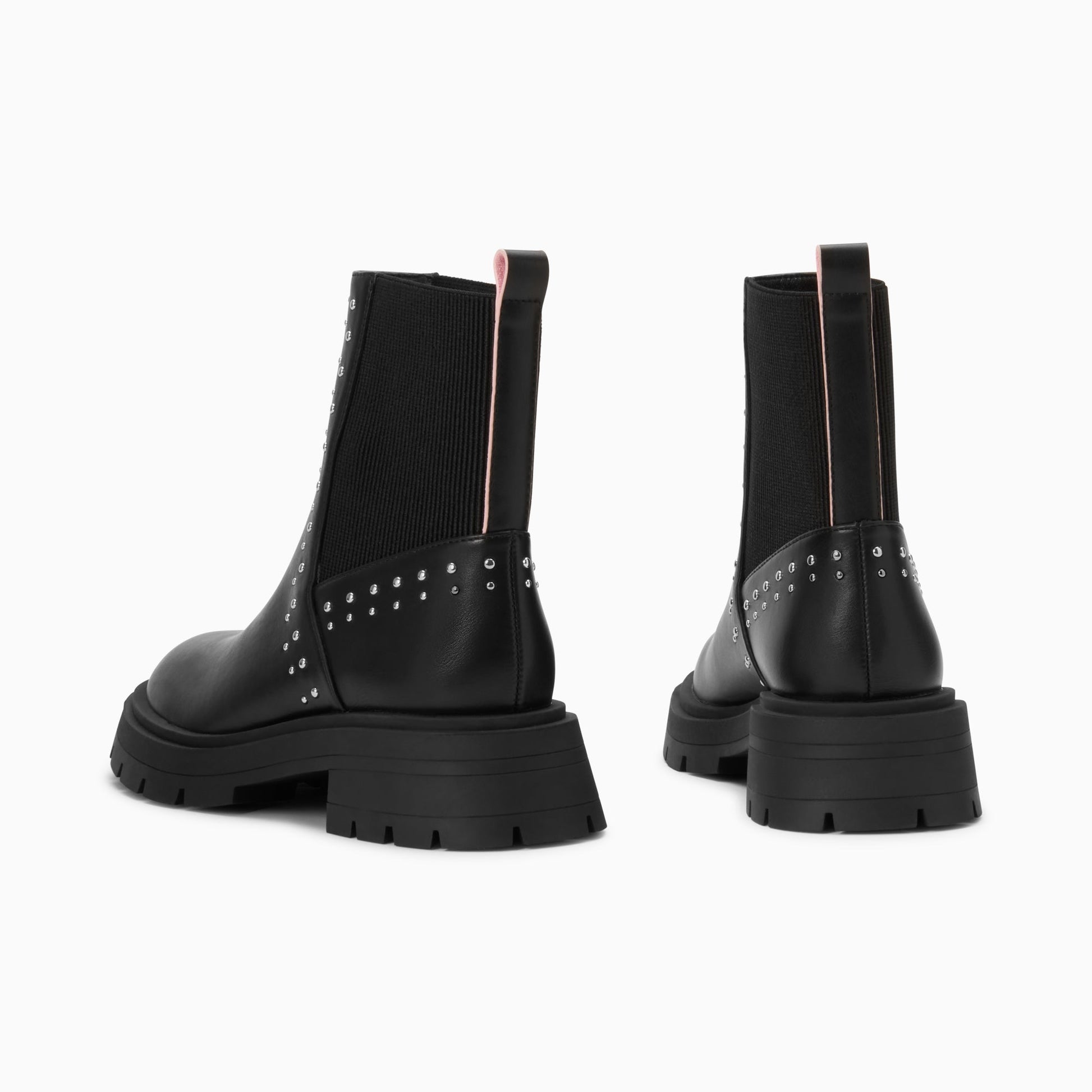 Bottines montantes noires Vanessa Wu à clous et élastique en similicuir semelle oversize crantée femme