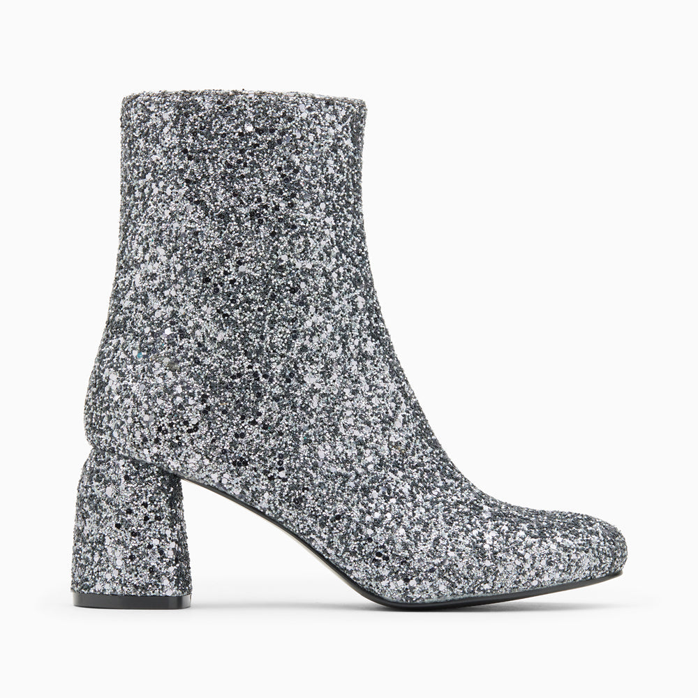 Bottines Vanessa Wu à paillettes argentées et à talon cube pailleté femme