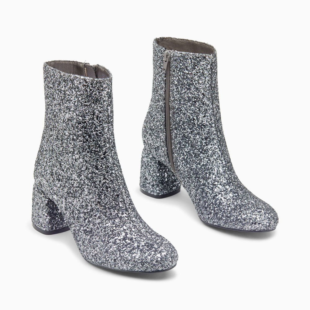 Bottines Vanessa Wu à paillettes argentées et à talon cube pailleté femme