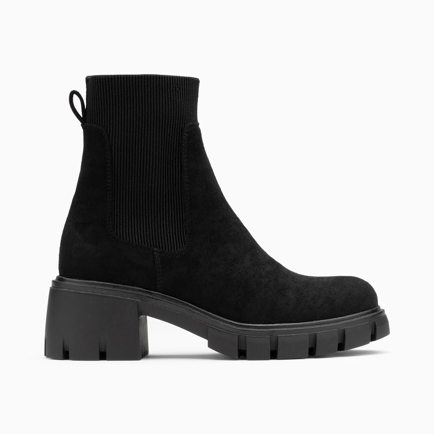 Bottines Chelsea chaussettes en suédine noire femme Vanessa Wu à talon oversize cranté