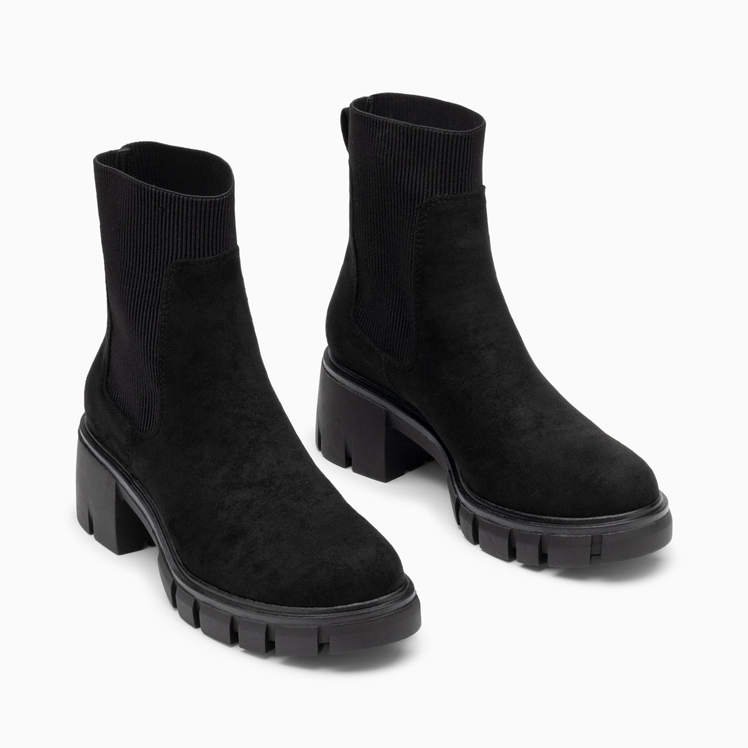 Bottines Chelsea chaussettes en suédine noire femme Vanessa Wu à talon oversize cranté