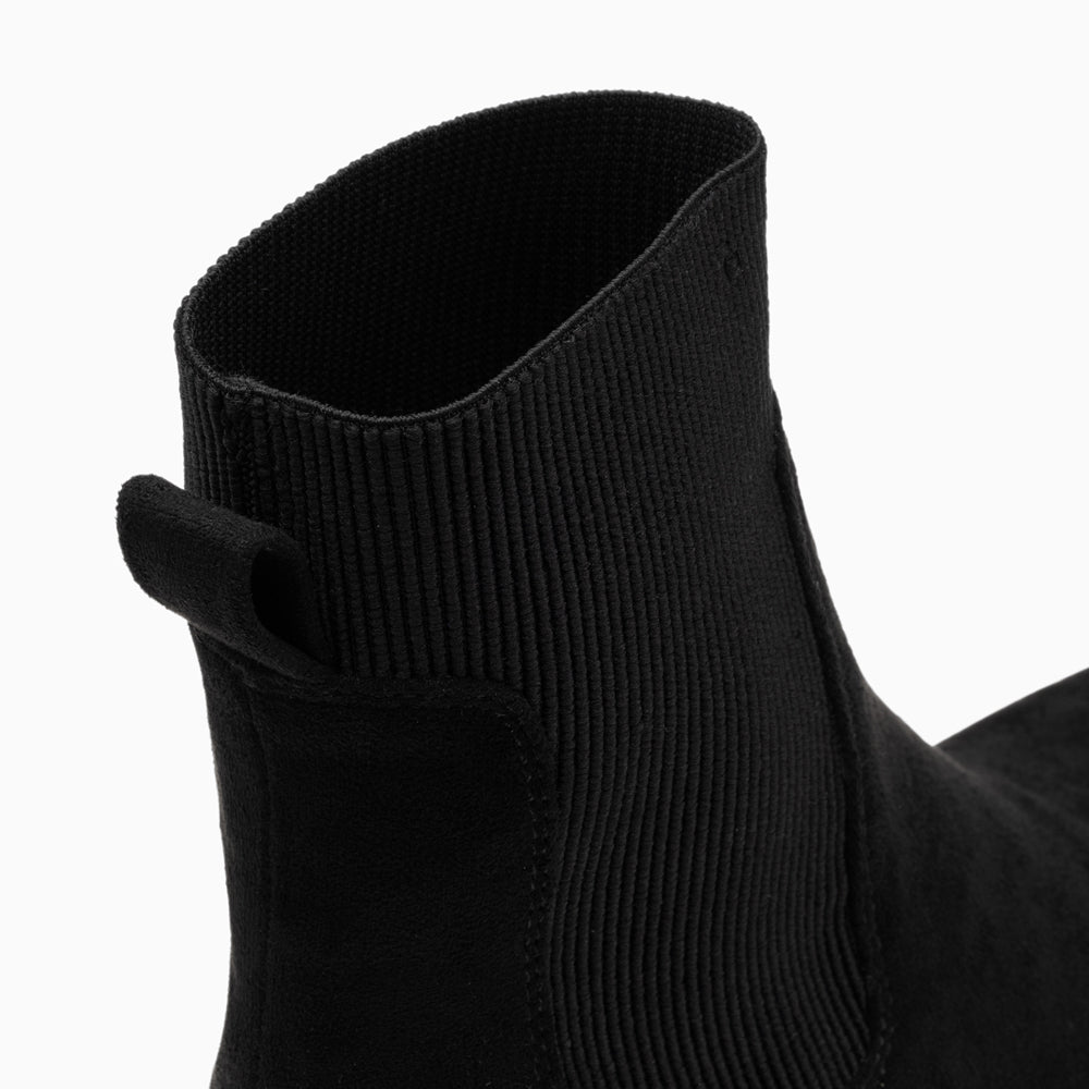 Bottines Chelsea chaussettes en suédine noire femme Vanessa Wu à talon oversize cranté