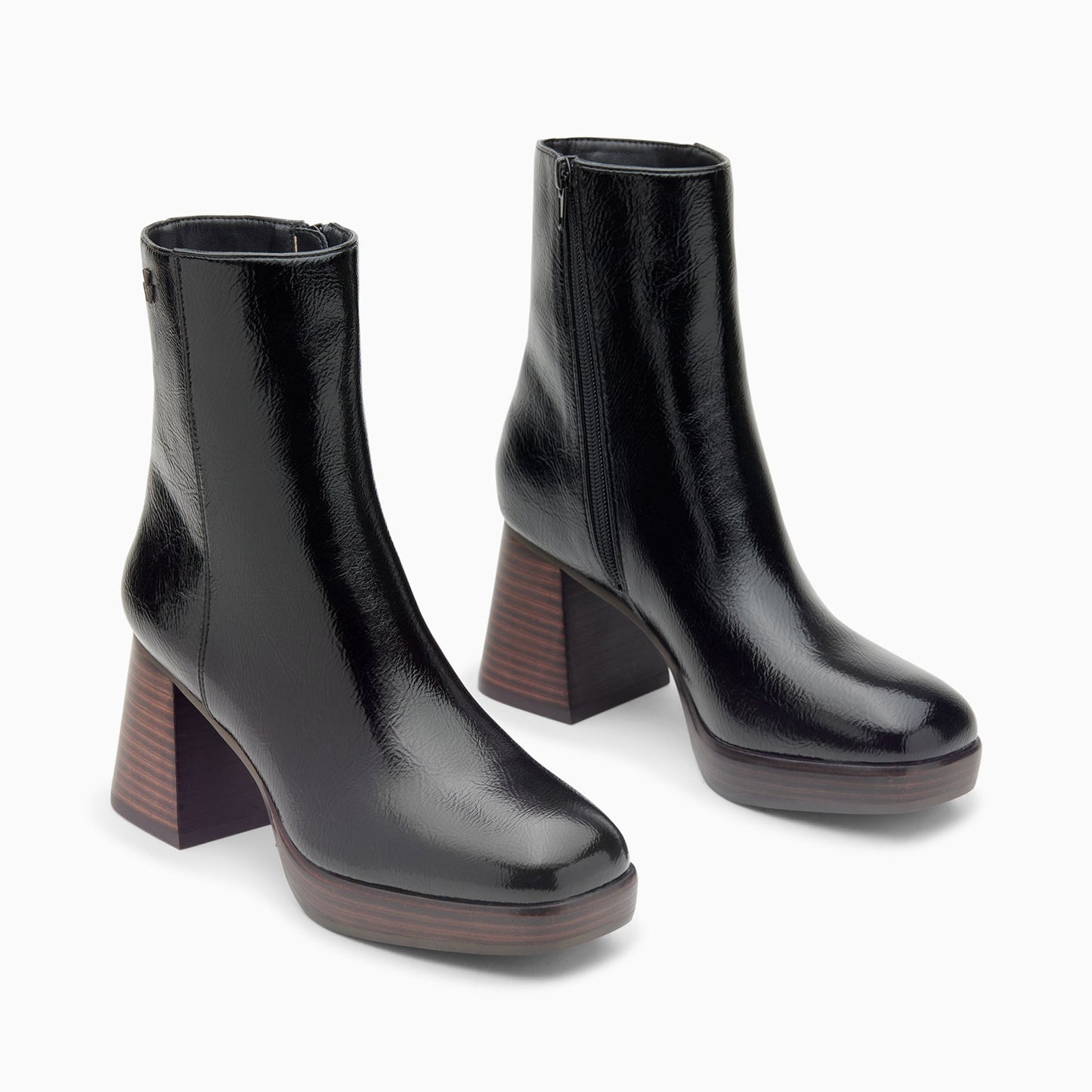 Bottines en similicuir noir effet veilli femme Vanessa Wu à talon et plateforme effet bois