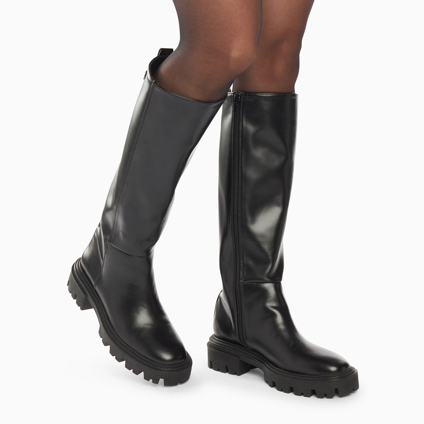 Bottes de pluie similicuir femme à semelle épaisse crantée noire à fermture éclair Vanessa Wu