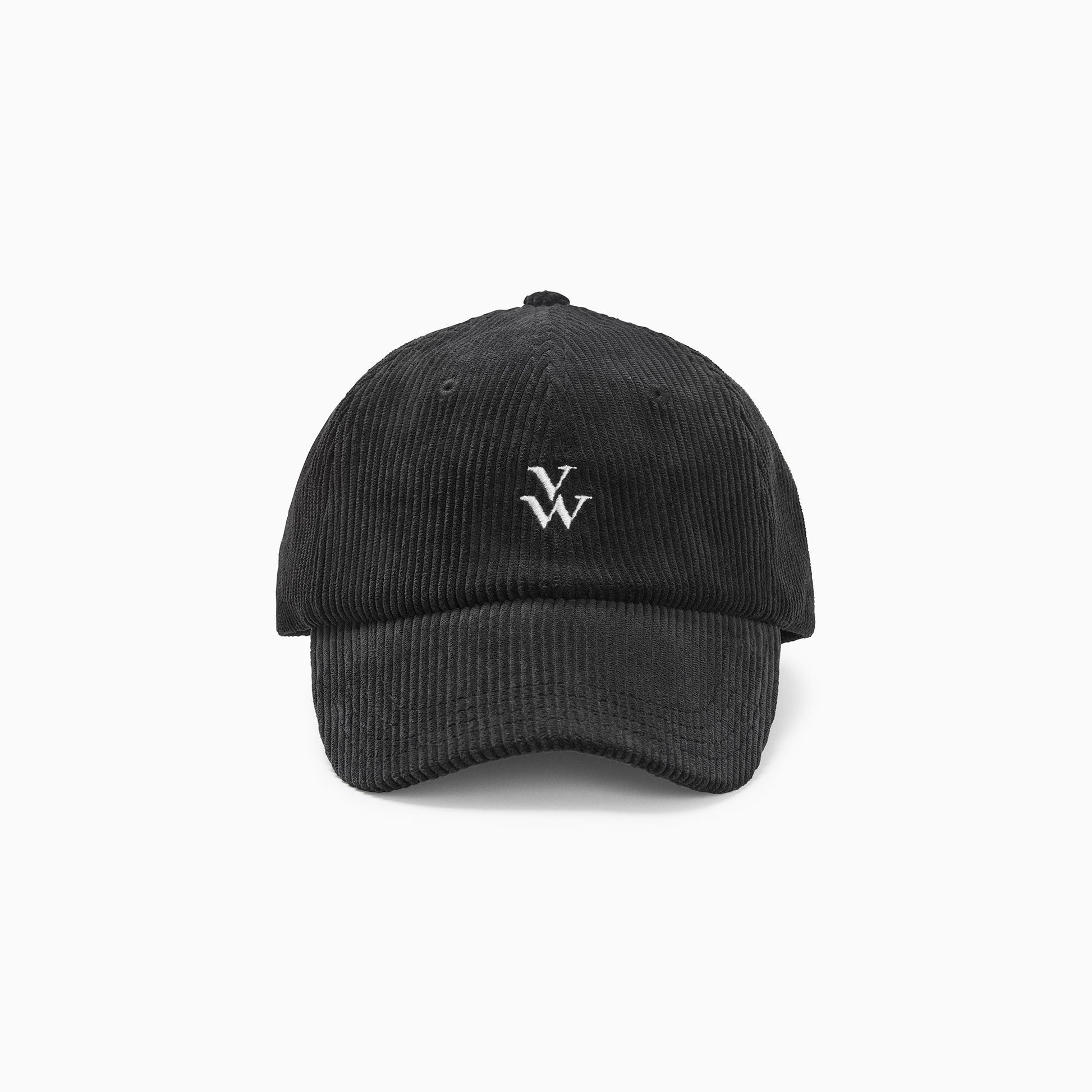 Casquette Vanessa Wu noire en velours côtelé avec visière et monogramme brodé femme