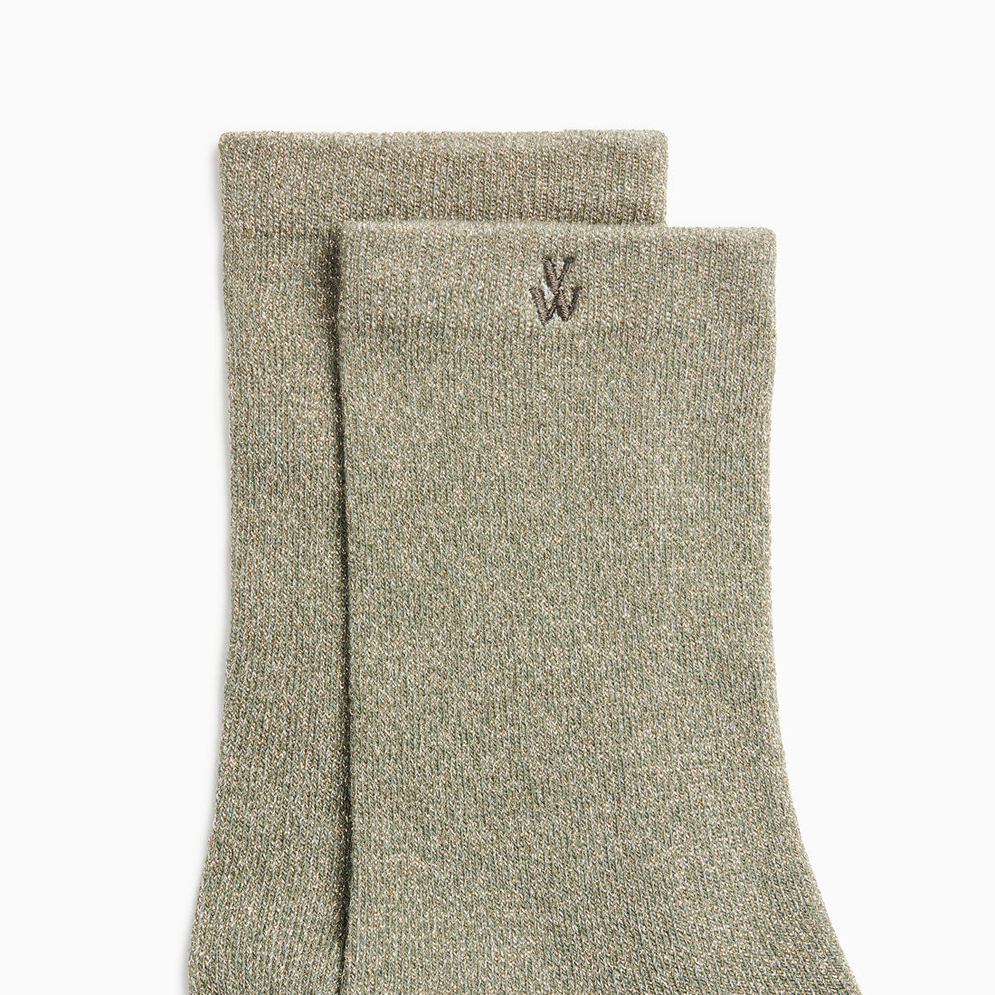 Chaussettes Vanessa Wu montantes vert kaki pailletées avec broderie monogramme en coton femme