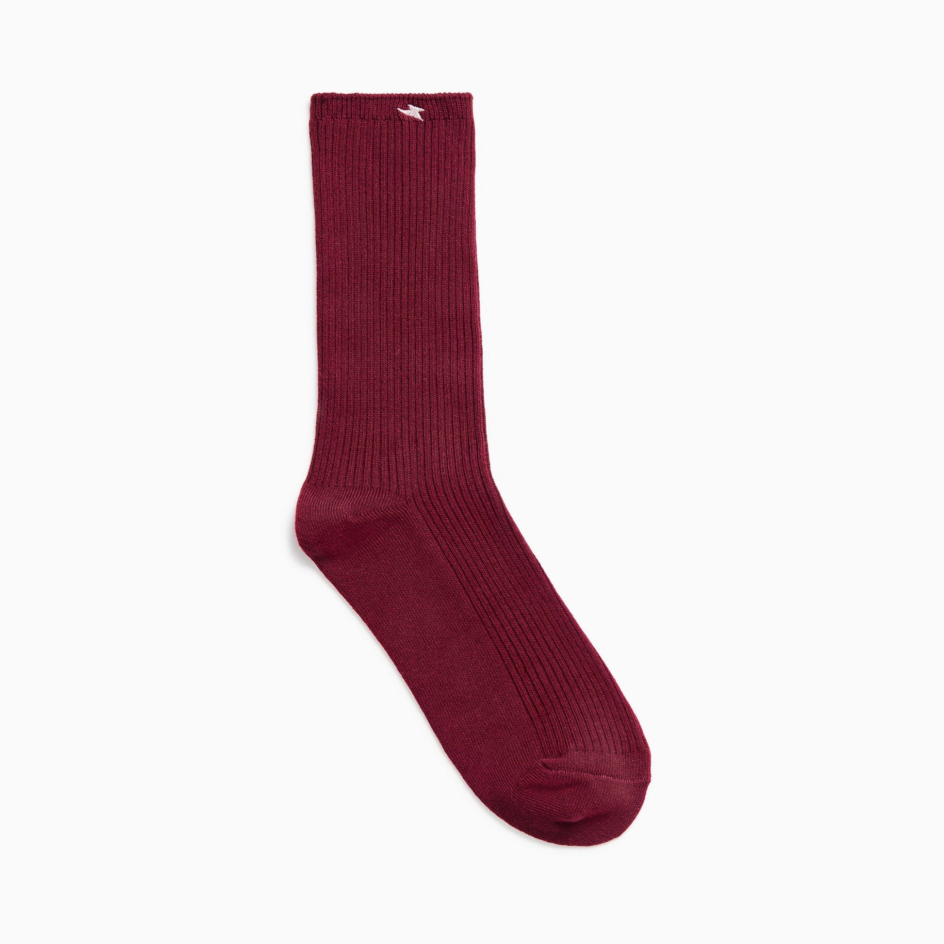 Chaussettes hautes rouge bordeaux côtelées avec éclair brodé beige femme Vanessa Wu en coton