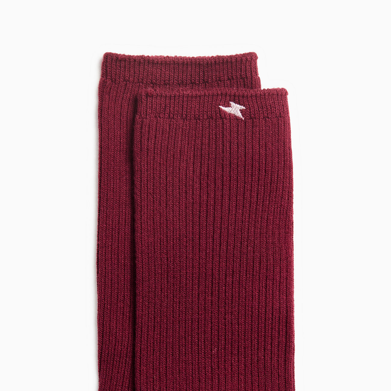 Chaussettes hautes rouge bordeaux côtelées avec éclair brodé beige femme Vanessa Wu en coton