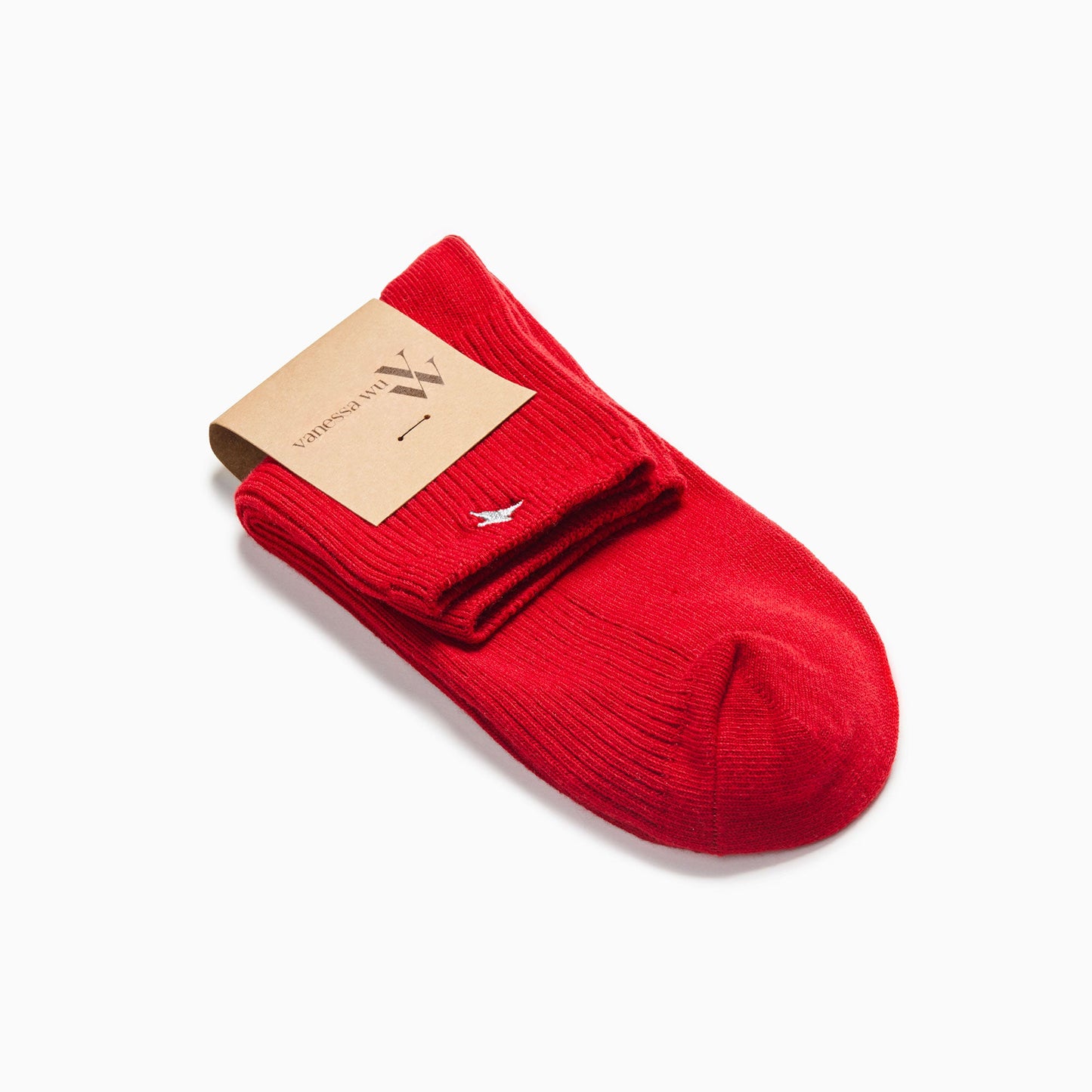 Chaussettes basses rouge avec éclair brodé blanc femme en coton Vanessa Wu