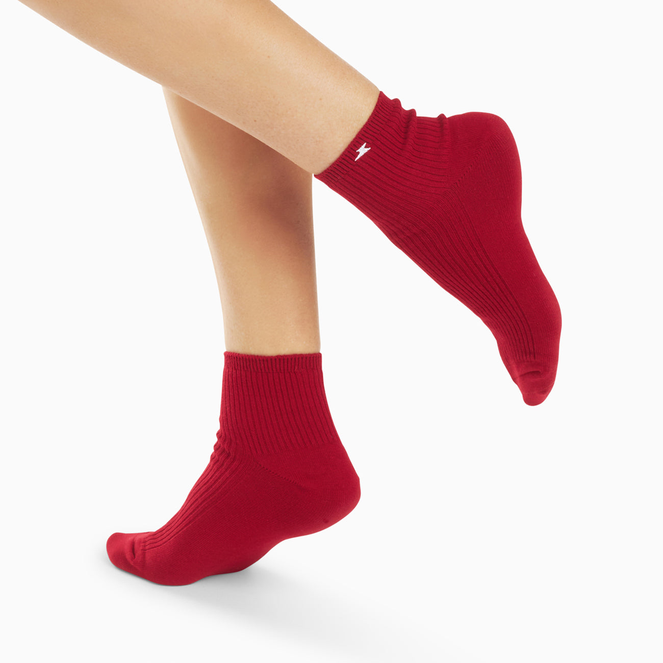 Chaussettes basses rouge avec éclair brodé blanc femme en coton Vanessa Wu