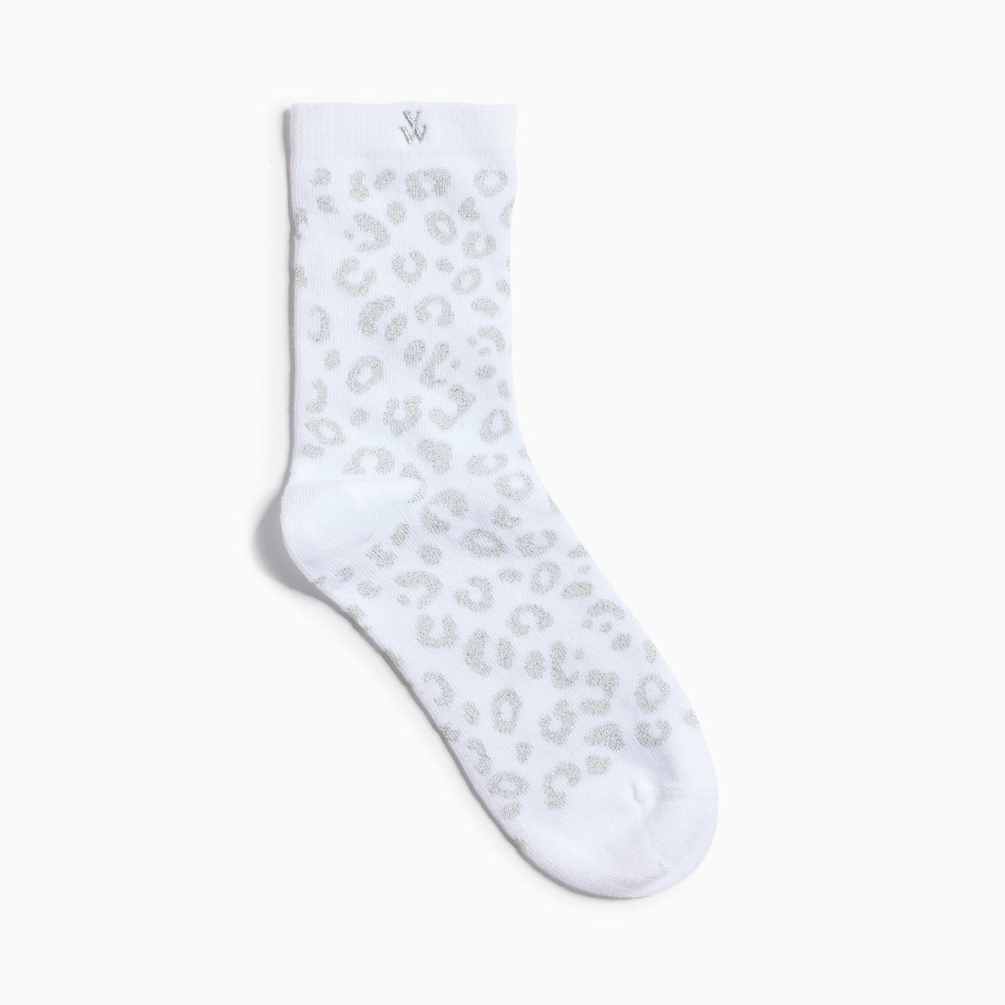 Chaussettes blanches montantes Vanessa Wu femme à imprimé léopard en coton avec logo gris brodé