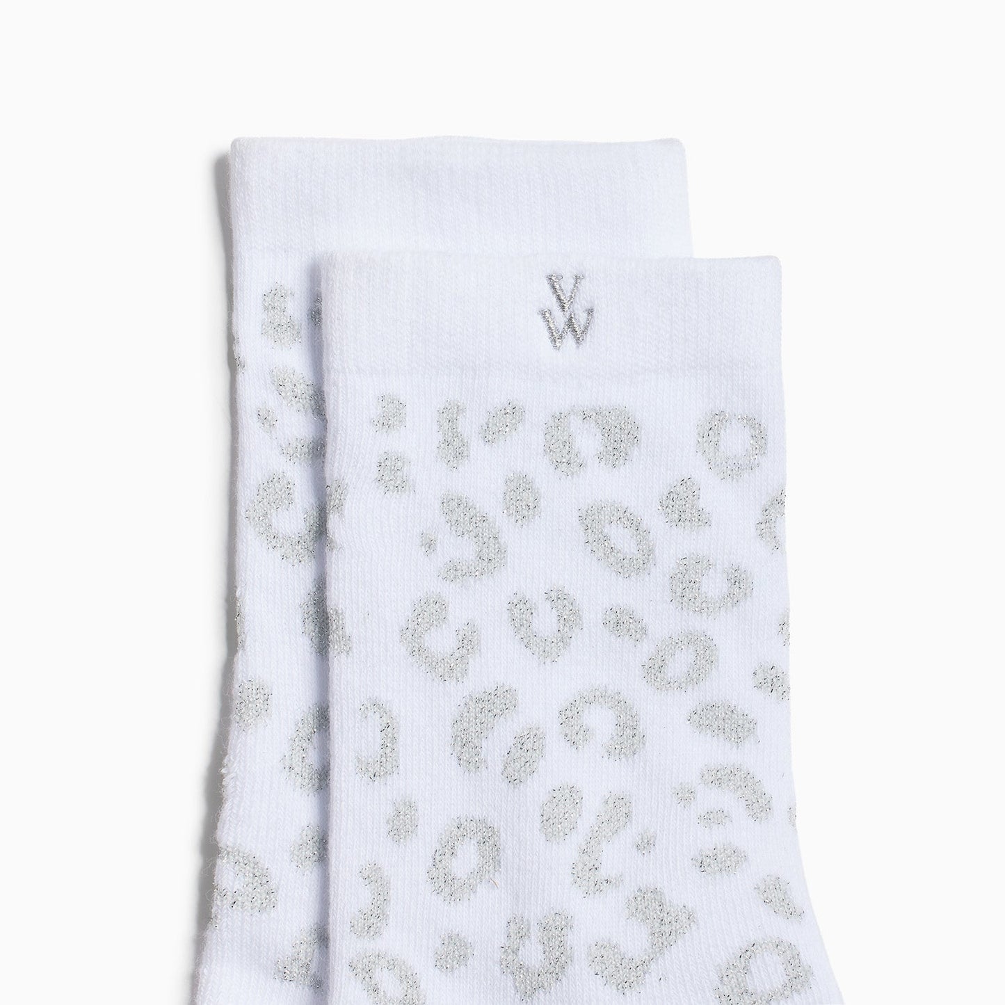 Chaussettes blanches montantes Vanessa Wu femme à imprimé léopard en coton avec logo gris brodé