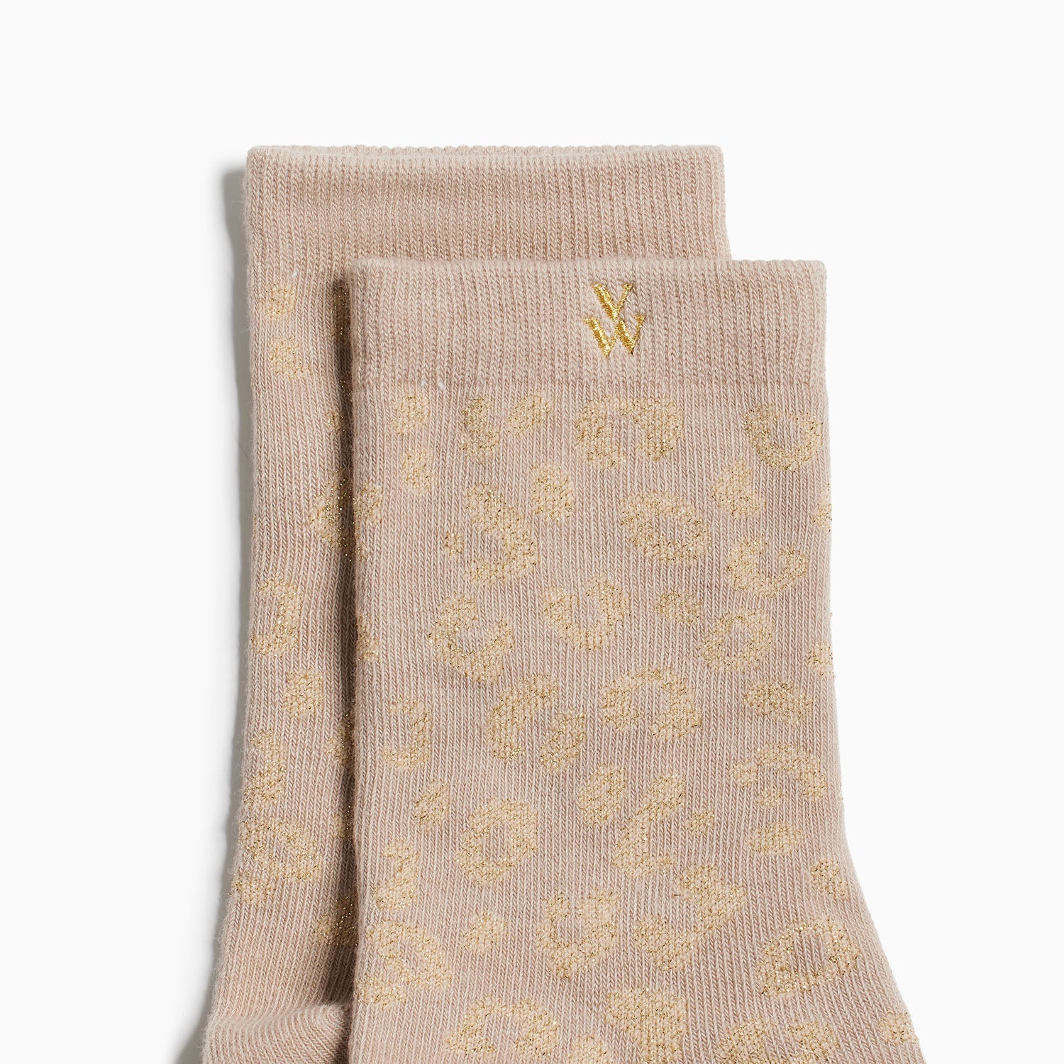 Chaussettes montantes Vanessa Wu femme beiges à imprimé léopard en coton avec logo beige brodé