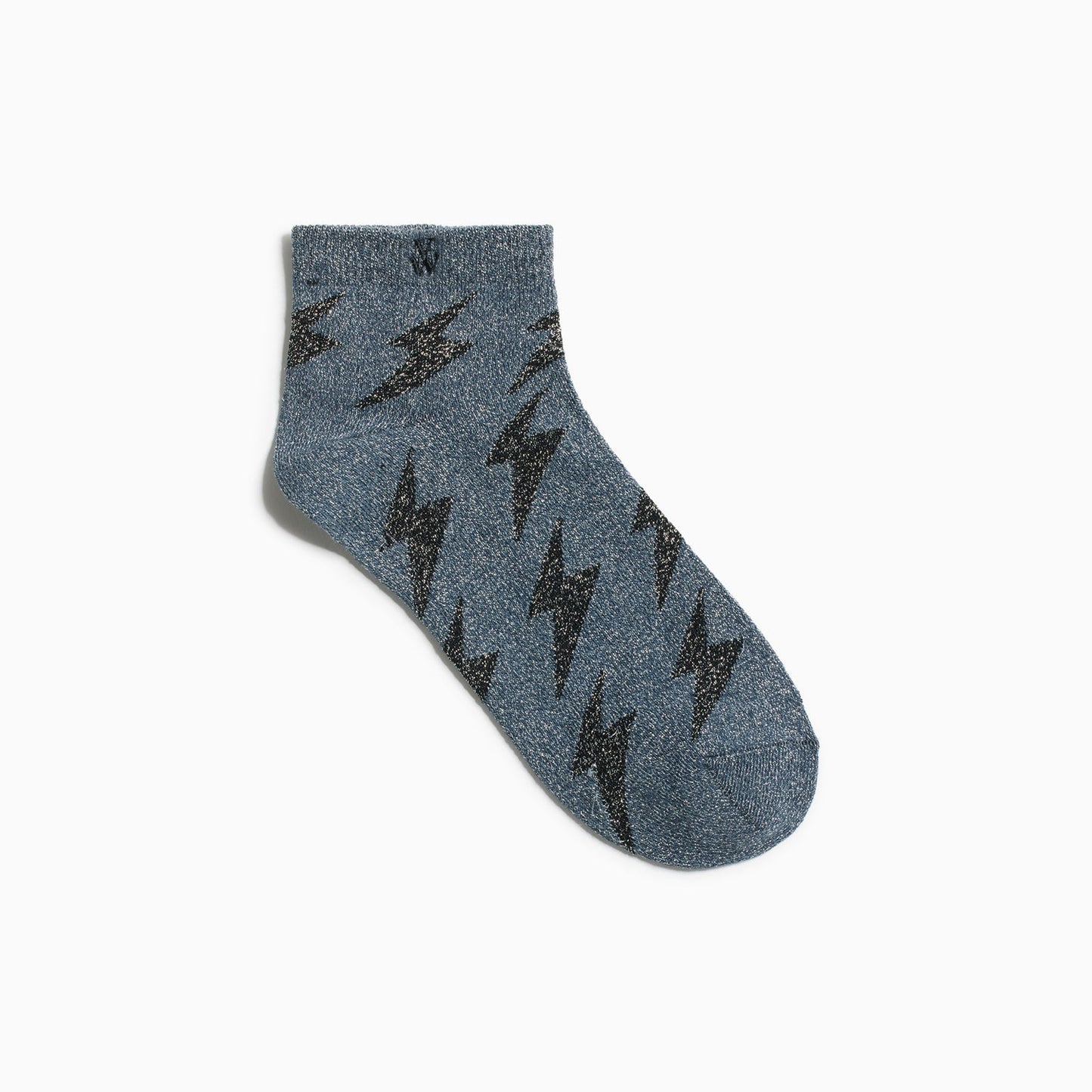 Chaussettes paillettes courtes grises Vanessa Wu femme avec motifs éclairs et logo noir brodé