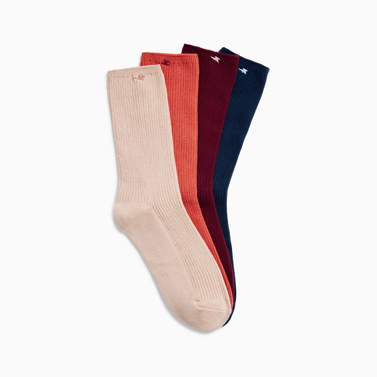 Chaussettes hautes rouge bordeaux côtelées avec éclair brodé beige femme Vanessa Wu en coton