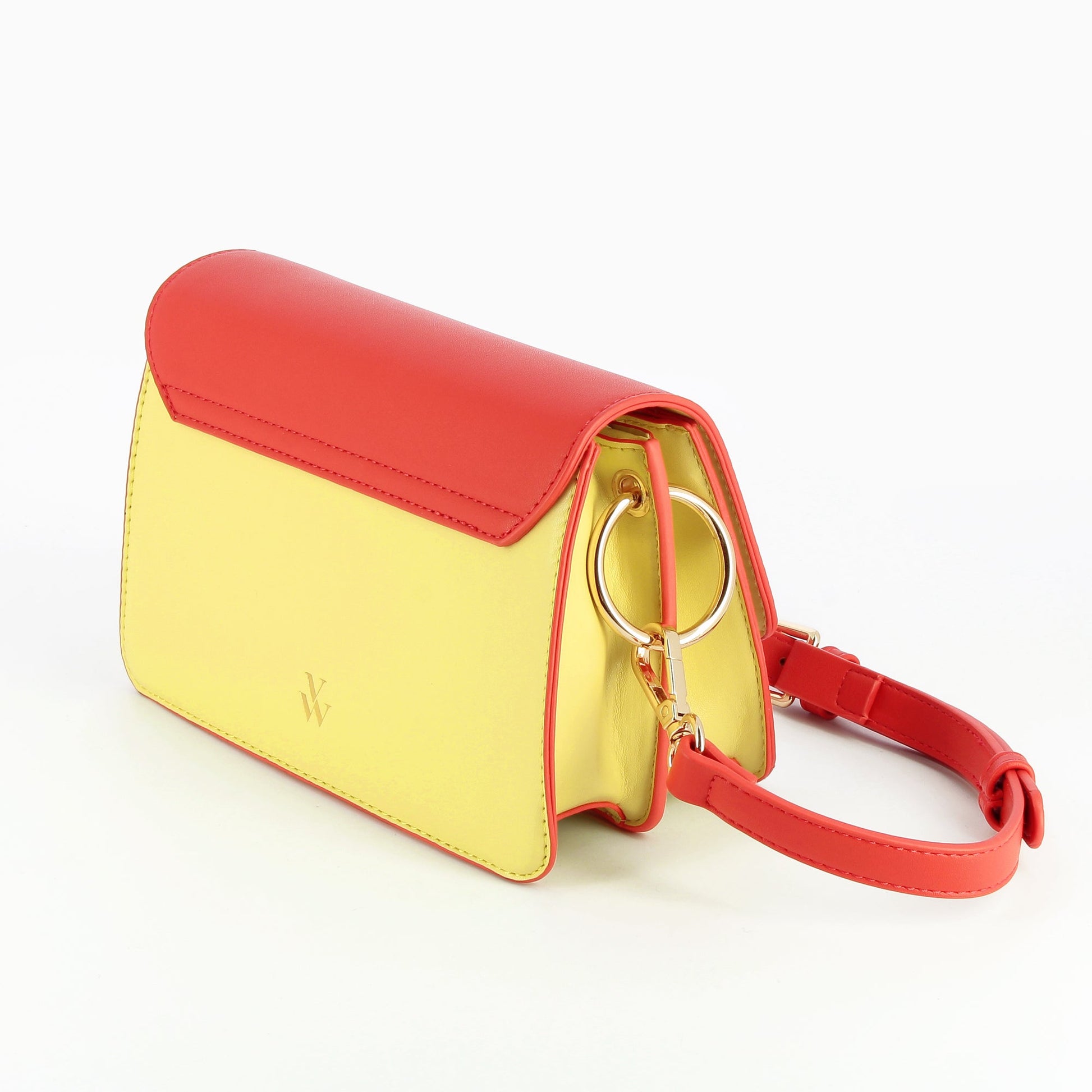 Petit sac rigide à main bandoulière similicuir rouge, jaune et rose pastel femme Vanessa Wu