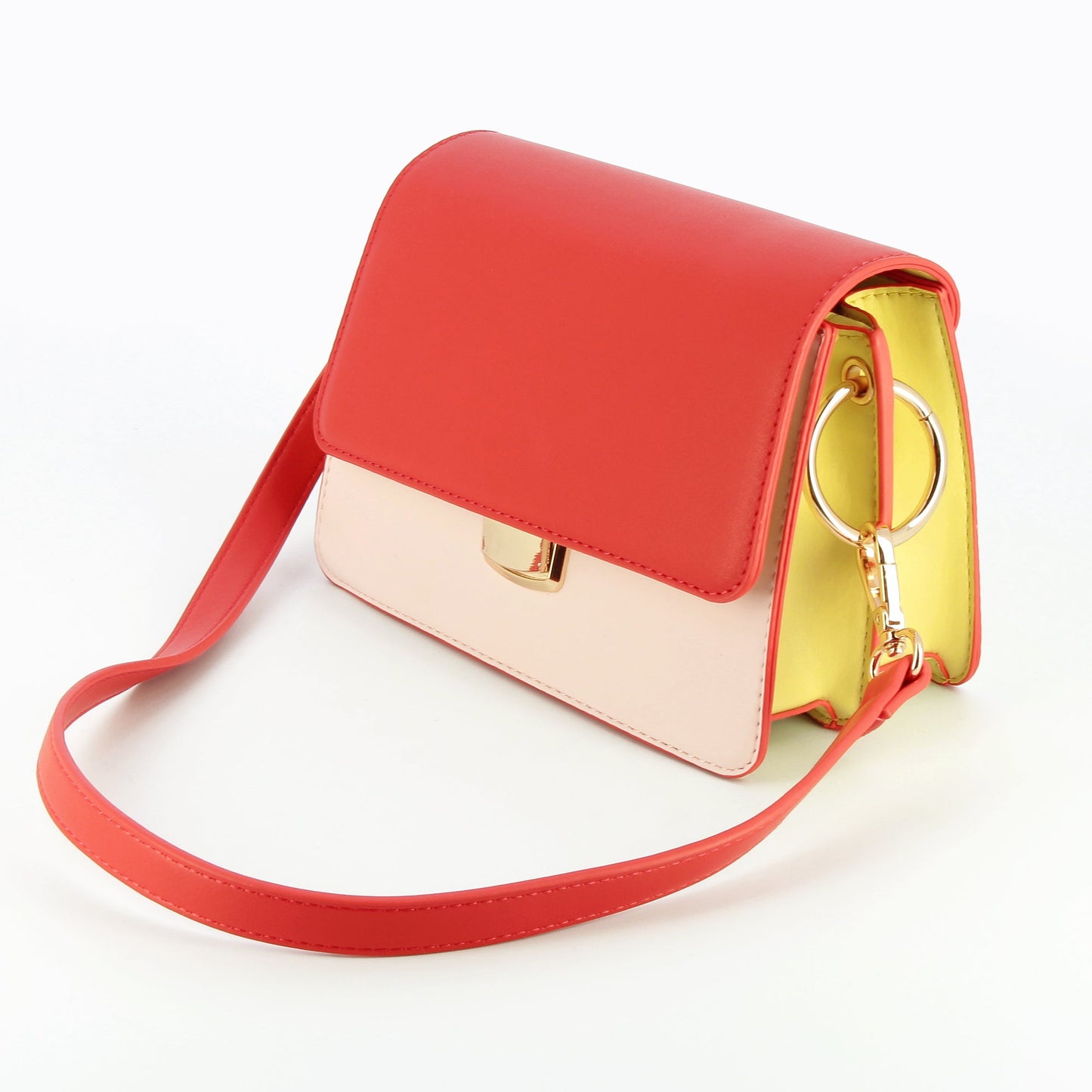 Petit sac rigide à main bandoulière similicuir rouge, jaune et rose pastel femme Vanessa Wu