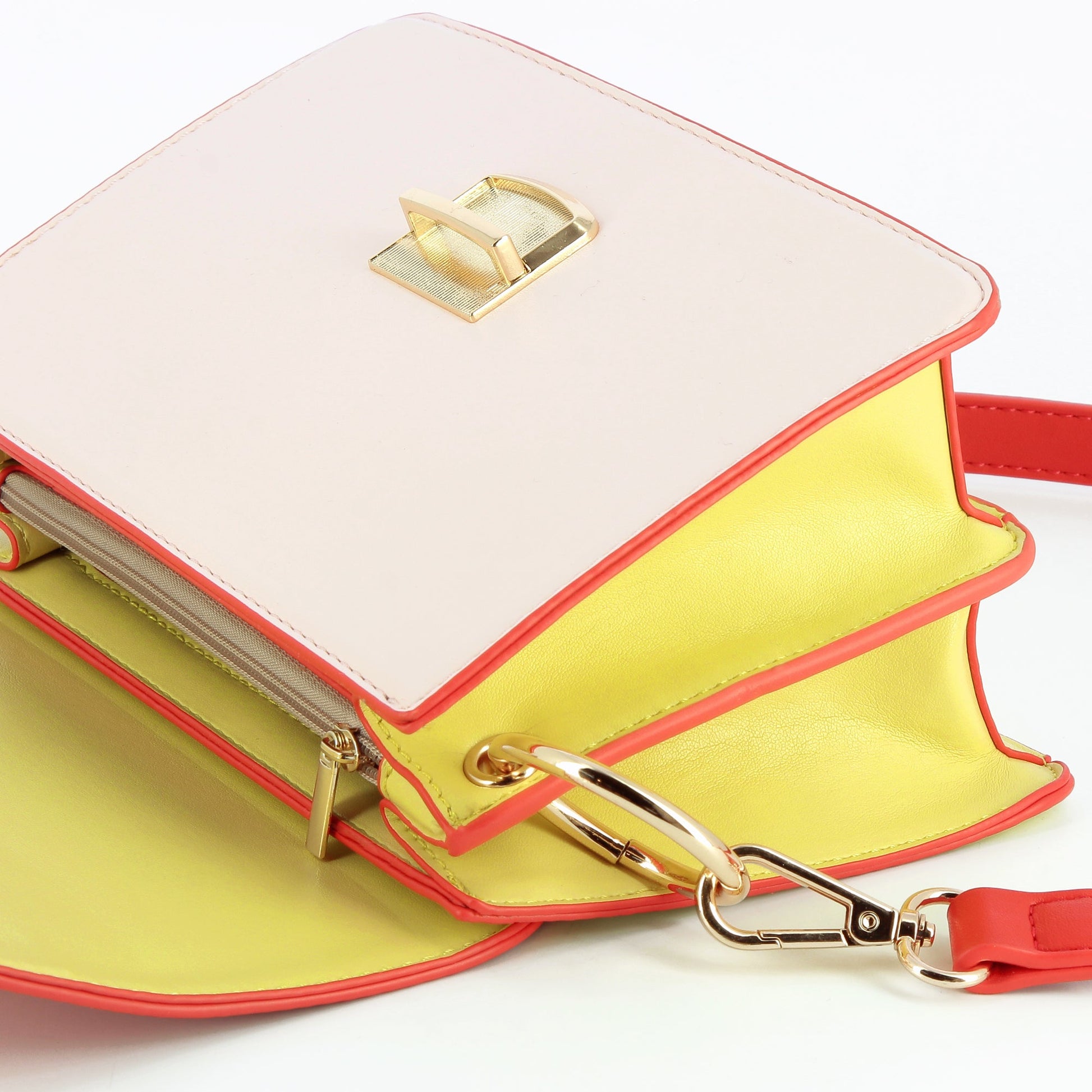 Petit sac rigide à main bandoulière similicuir rouge, jaune et rose pastel femme Vanessa Wu