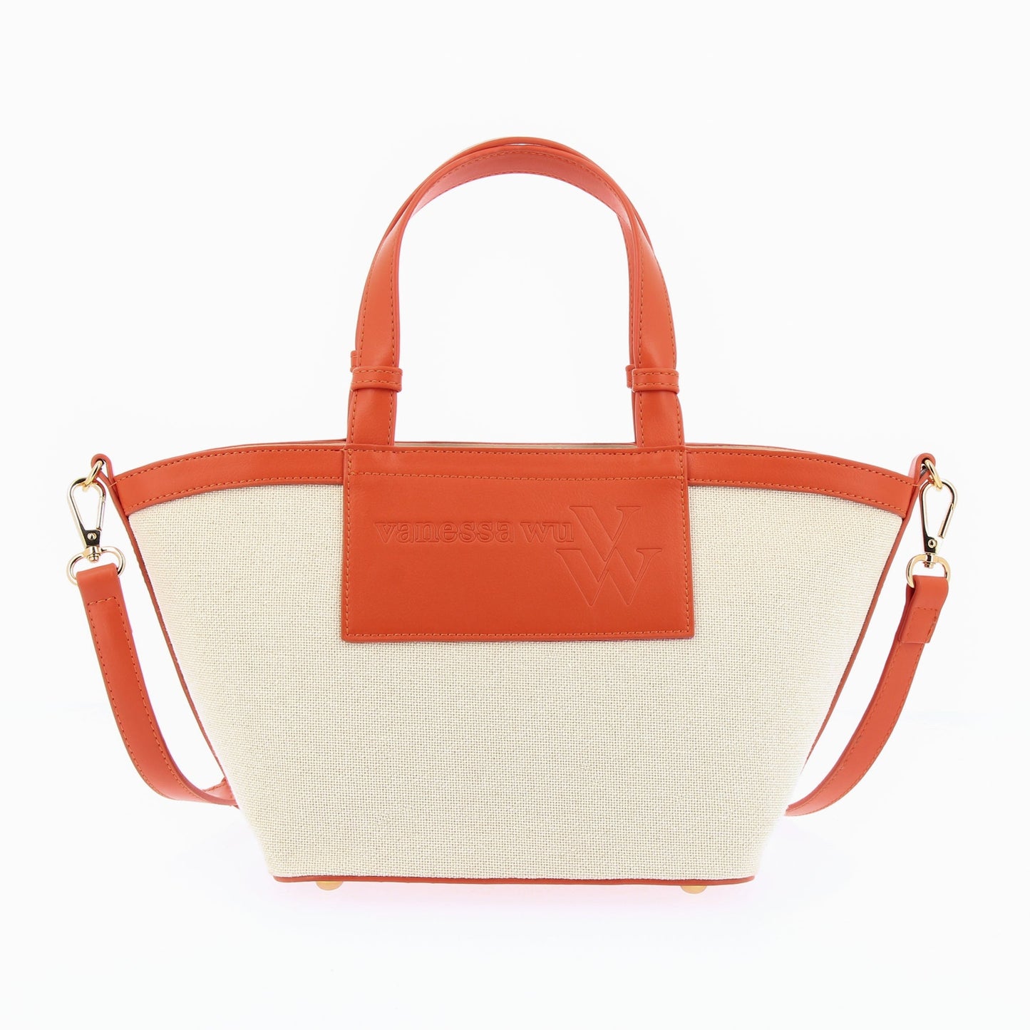 Sac panier trapèze beige en toile femme Vanessa Wu détails orange avec anses et bandoulière