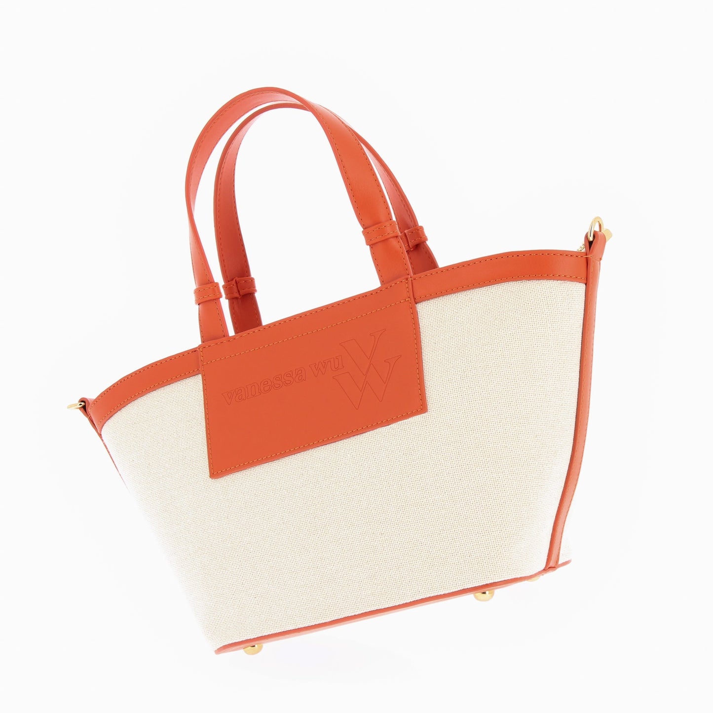 Sac panier trapèze beige en toile femme Vanessa Wu détails orange avec anses et bandoulière