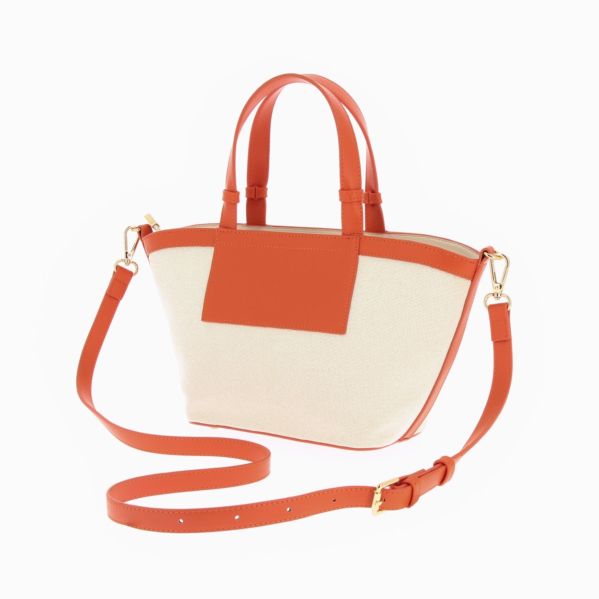 Sac panier trapèze beige en toile femme Vanessa Wu détails orange avec anses et bandoulière