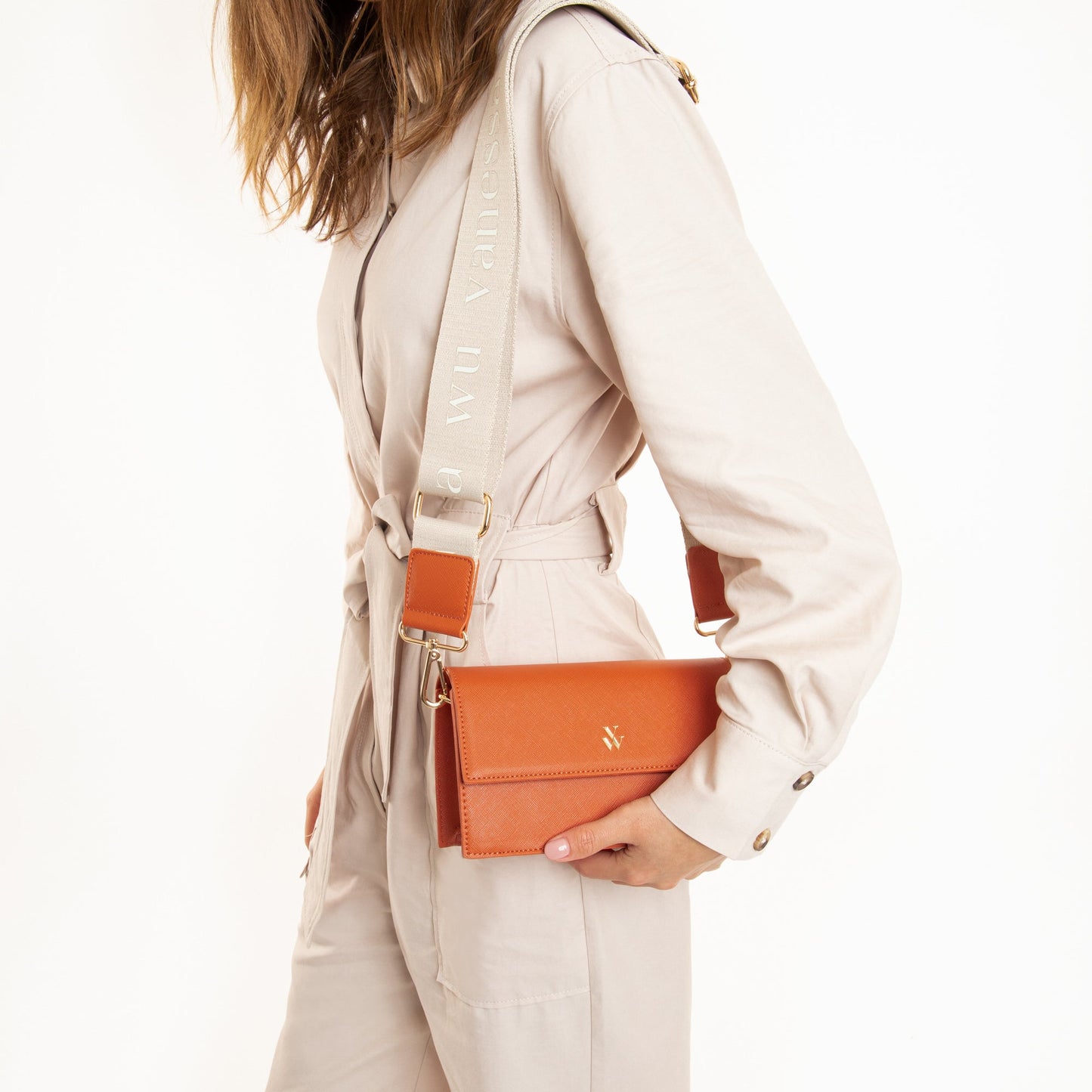 Small orange Lia bag with flap